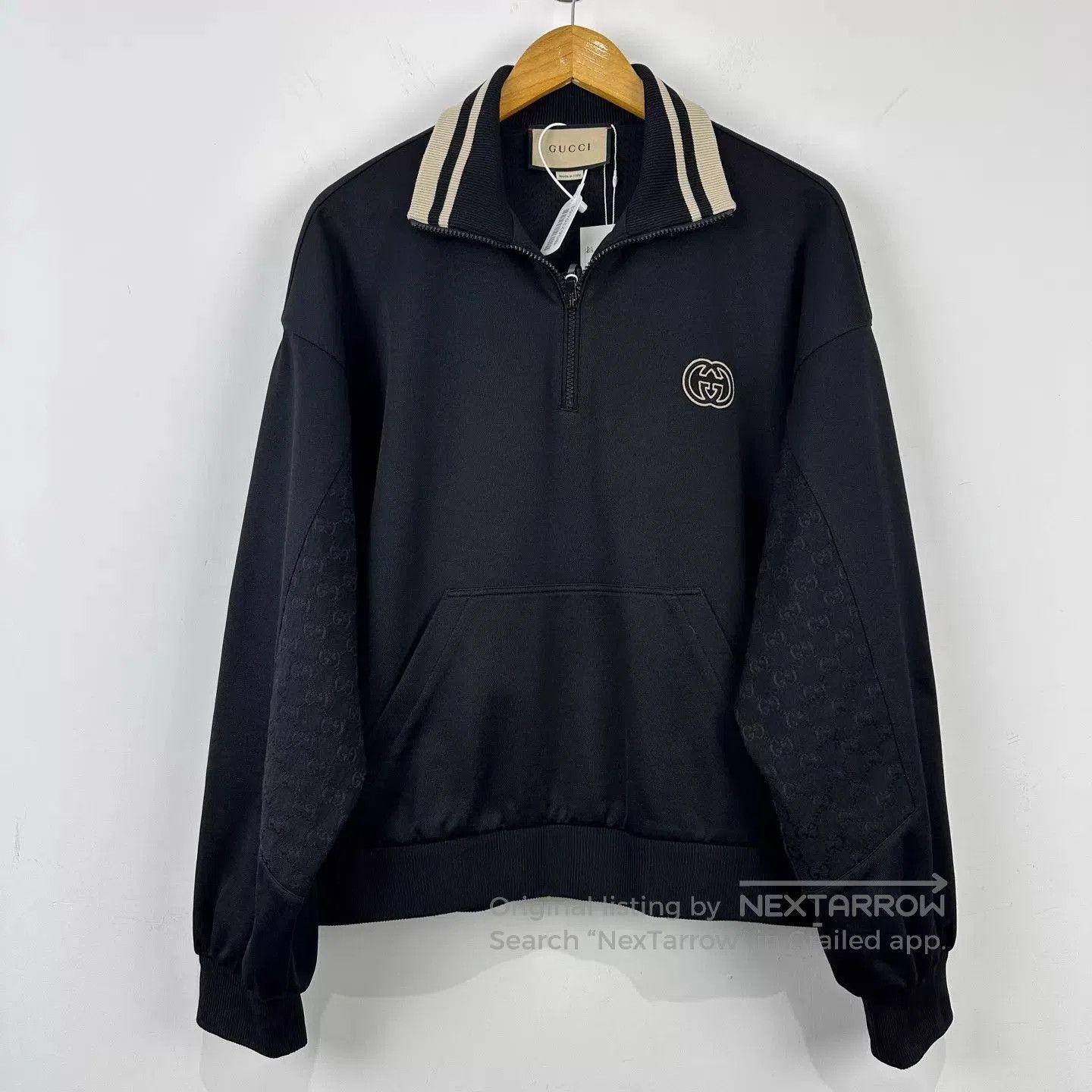 Gucci Quarter-Zip Sweatshirt with Logo and Patterned Sleeves. Size US M / EU 48-50 / 2 - 1 Thumbnail