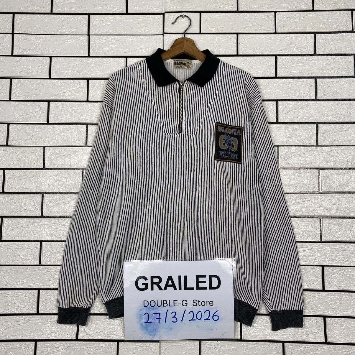 Japanese Brand Half Zipper Sweatshirt Striped Design Blonia Papa Cartoon Size US M / EU 48-50 / 2 - 1 Thumbnail