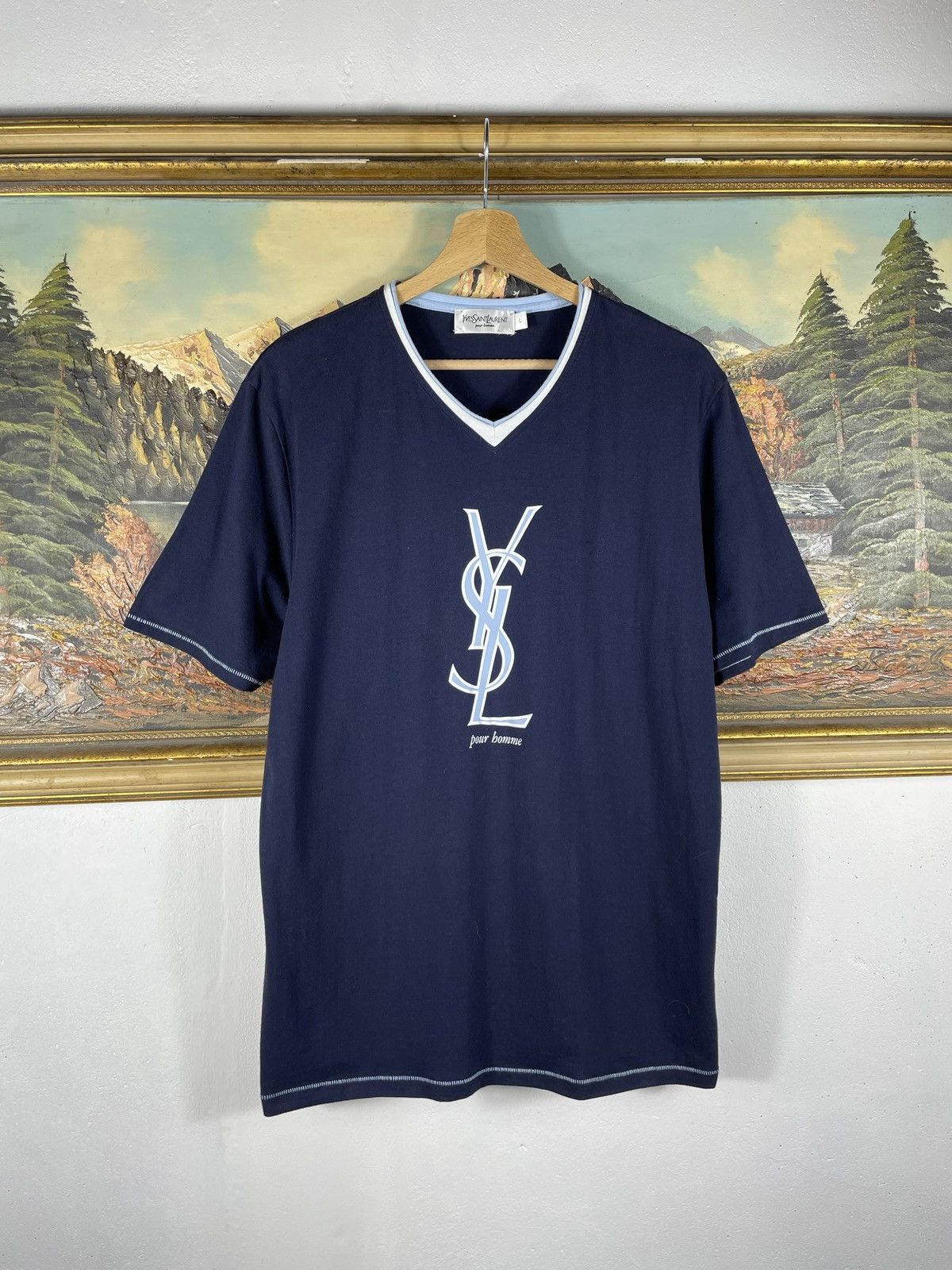 Vintage × Yves Saint Laurent Blue Navy Vintage Retro YSL Yves Saint Laurent t shirt tee Size US L / EU 52-54 / 3 - 1 Thumbnail