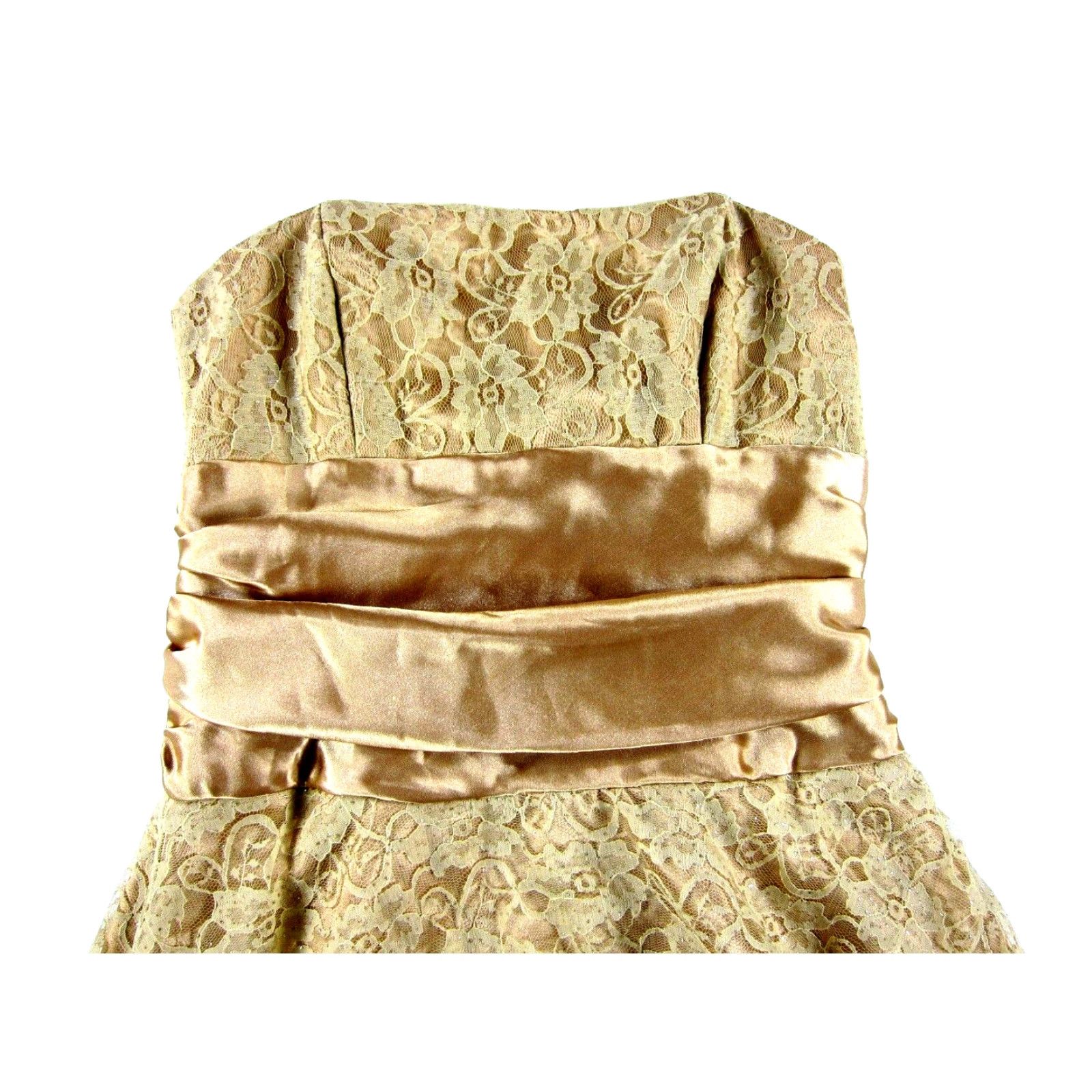 Vintage VTG 90's Y2K MASQUERADE Gown Prom Dress Strapless Gold Satin Glitter Lace 9/10 Women Vestina? Size M / US 6-8 / IT 42-44 - 4 Thumbnail