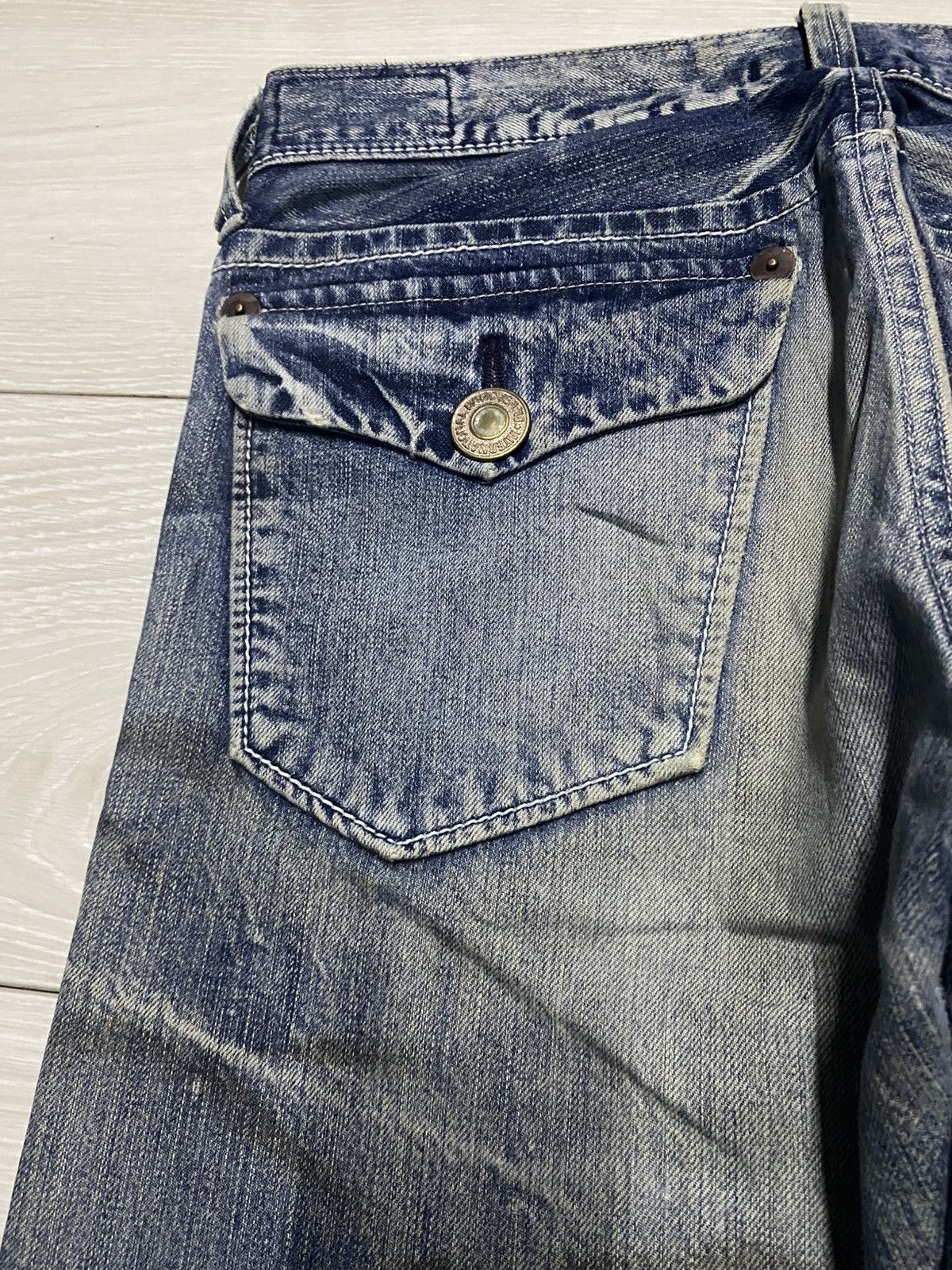 Tornado Mart Vintage BlueWay Garment Jeans Maker Crack Wash Flare Jeans Size US 33 - 9 Thumbnail