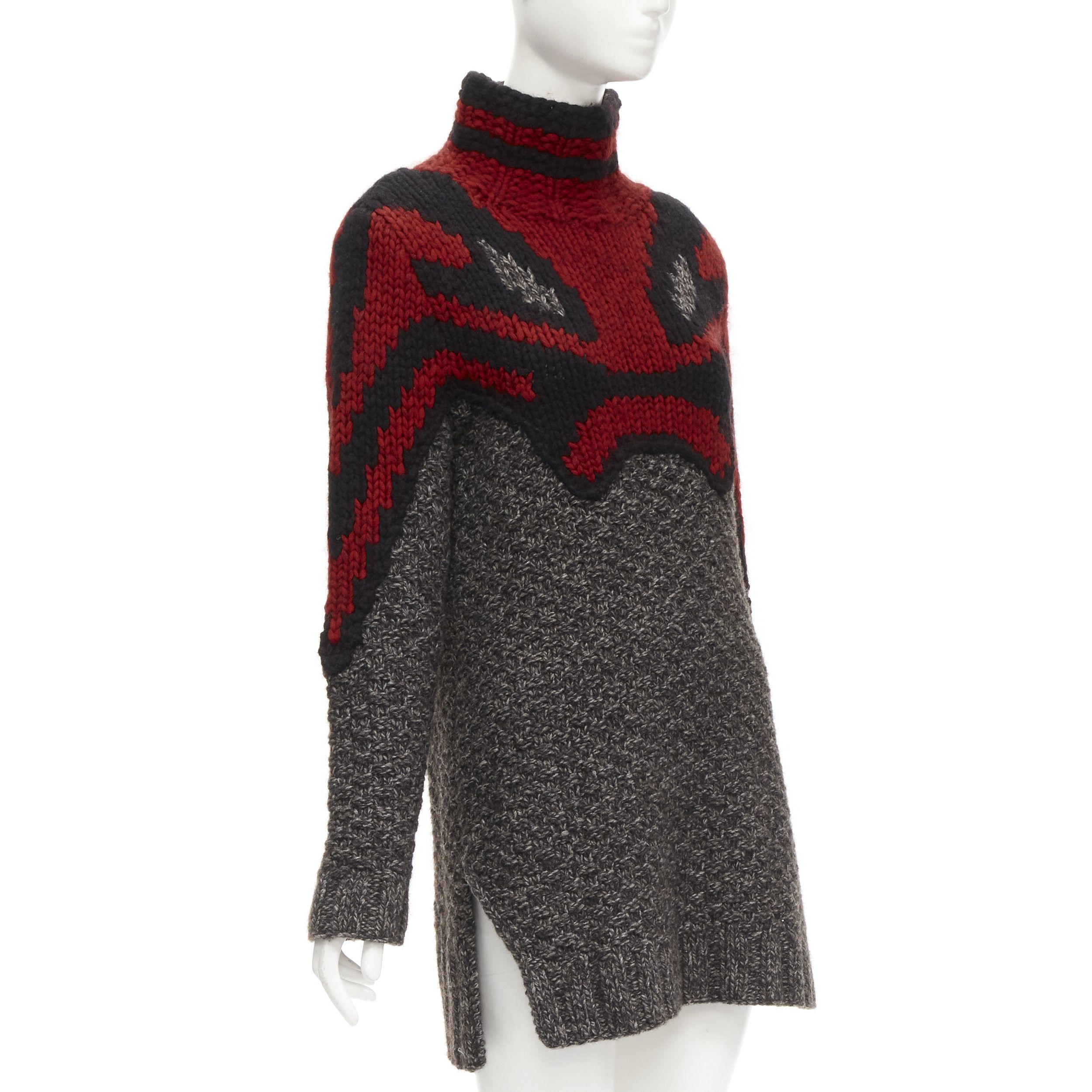 Celine OLD CELINE Phoebe Philo red grey abstract intarsia knit sweater dress S Size M / US 6-8 / IT 42-44 - 1 Thumbnail