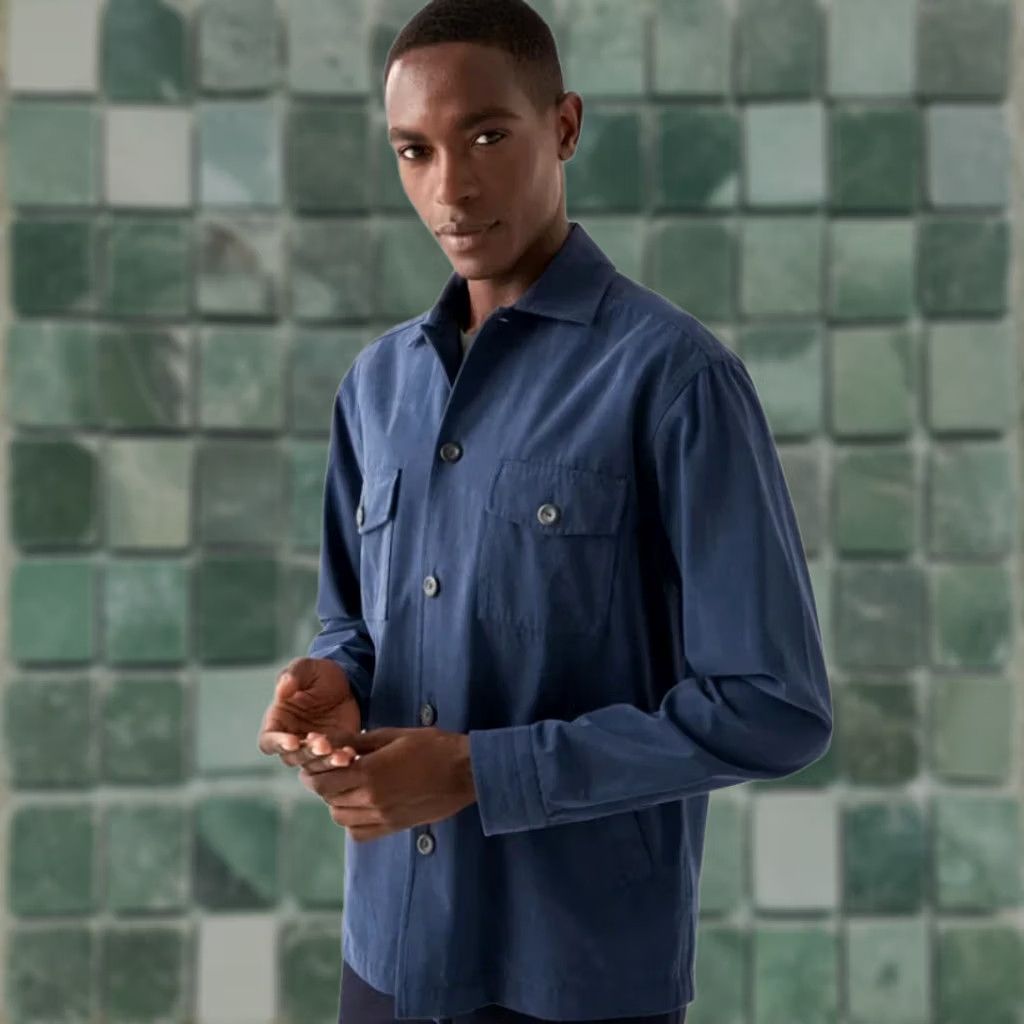 Eton ETON Overshirt Navy XL Men Twill Moleskin 100% organic cotton Jacket Casual, Formal, Travel Turndown collar Front pockets Cotton Solid 100% green? Size US XL / EU 56 / 4 - 1 Thumbnail