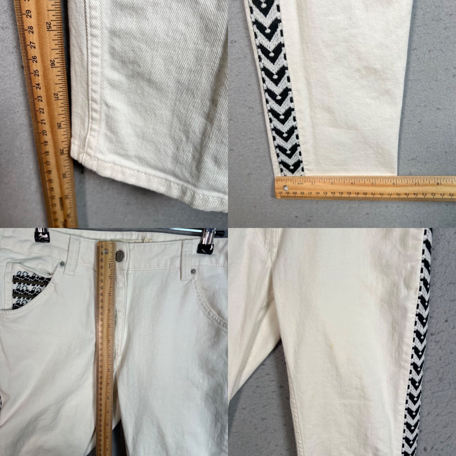 Isabel Marant Isabel Marant x H&M Womens Jeans 8 White with Black Chevron Side Stripes Skinny High Rise Denim Cotton 30 Inseam 31 Waist Women 8 Size 30" / US 8 / IT 44 - 8 Thumbnail