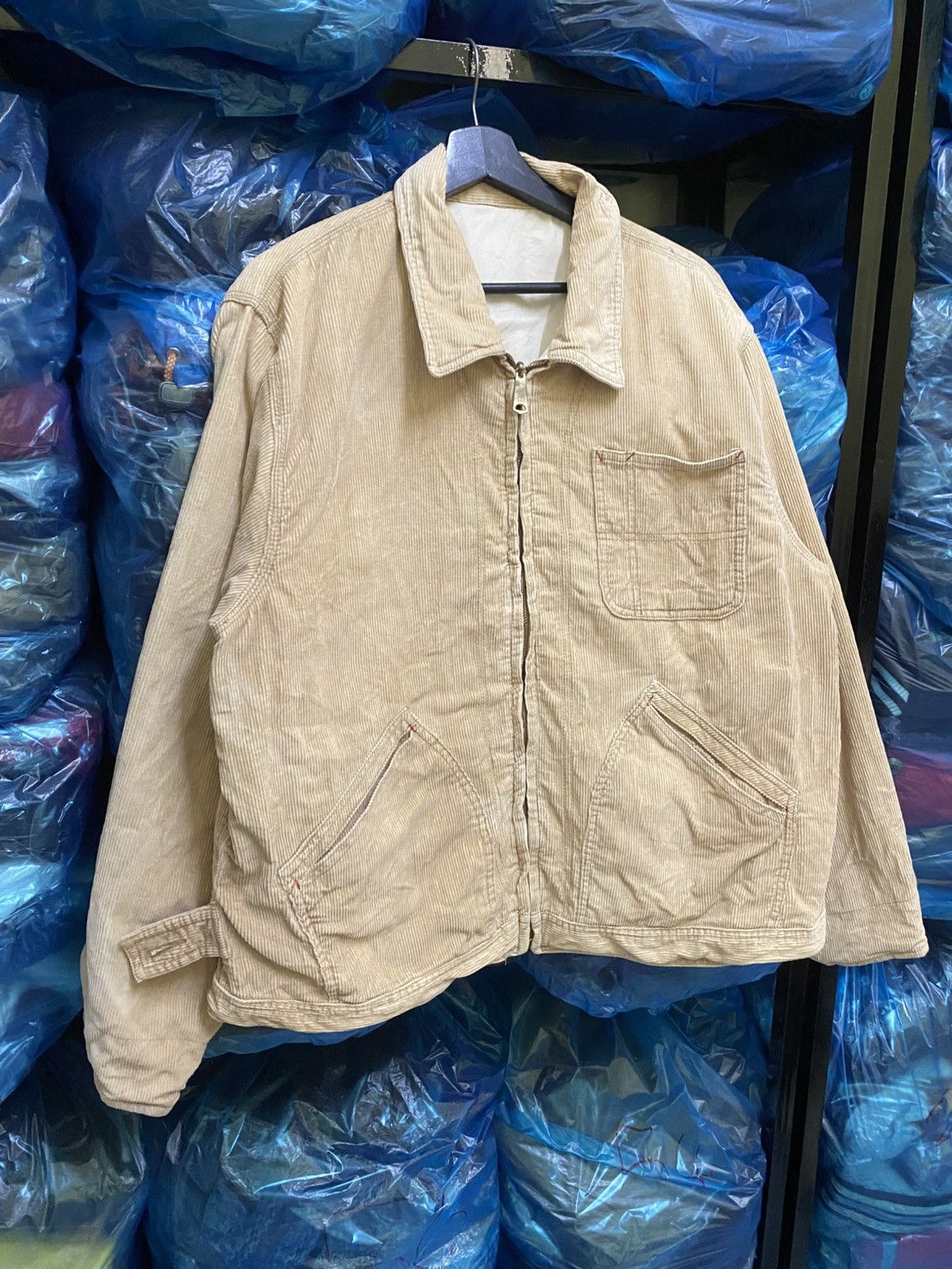 Octopus Vintage Johns Hamer Corduroy Work Jacket Beige – 80s Mugen Size US L / EU 52-54 / 3 - 5 Thumbnail