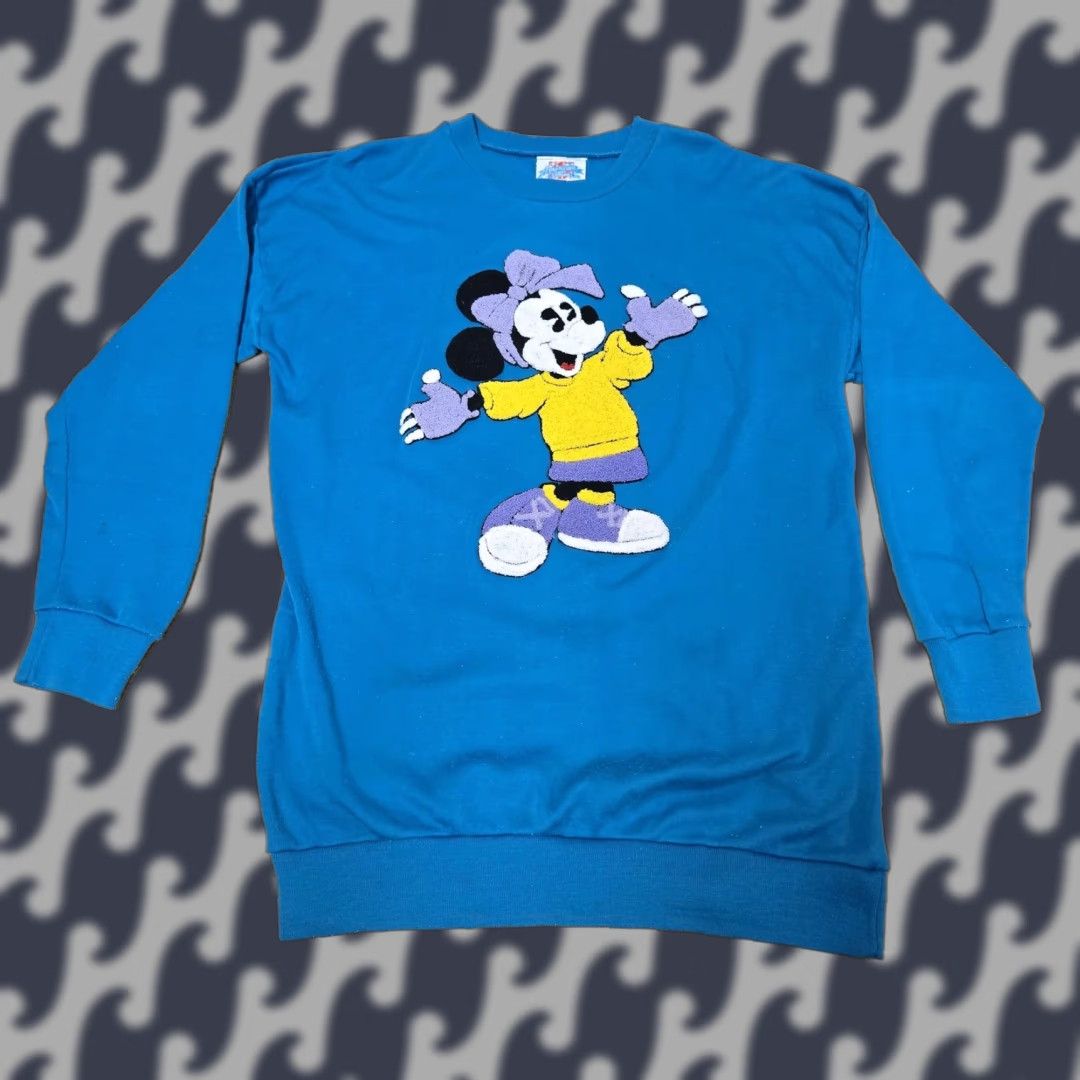 Disney VINTAGE Disney Minnie Mouse Sweatshirt Womens Small Blue Chenille Crewneck 90s Size S / US 4 / IT 40 - 1 Thumbnail