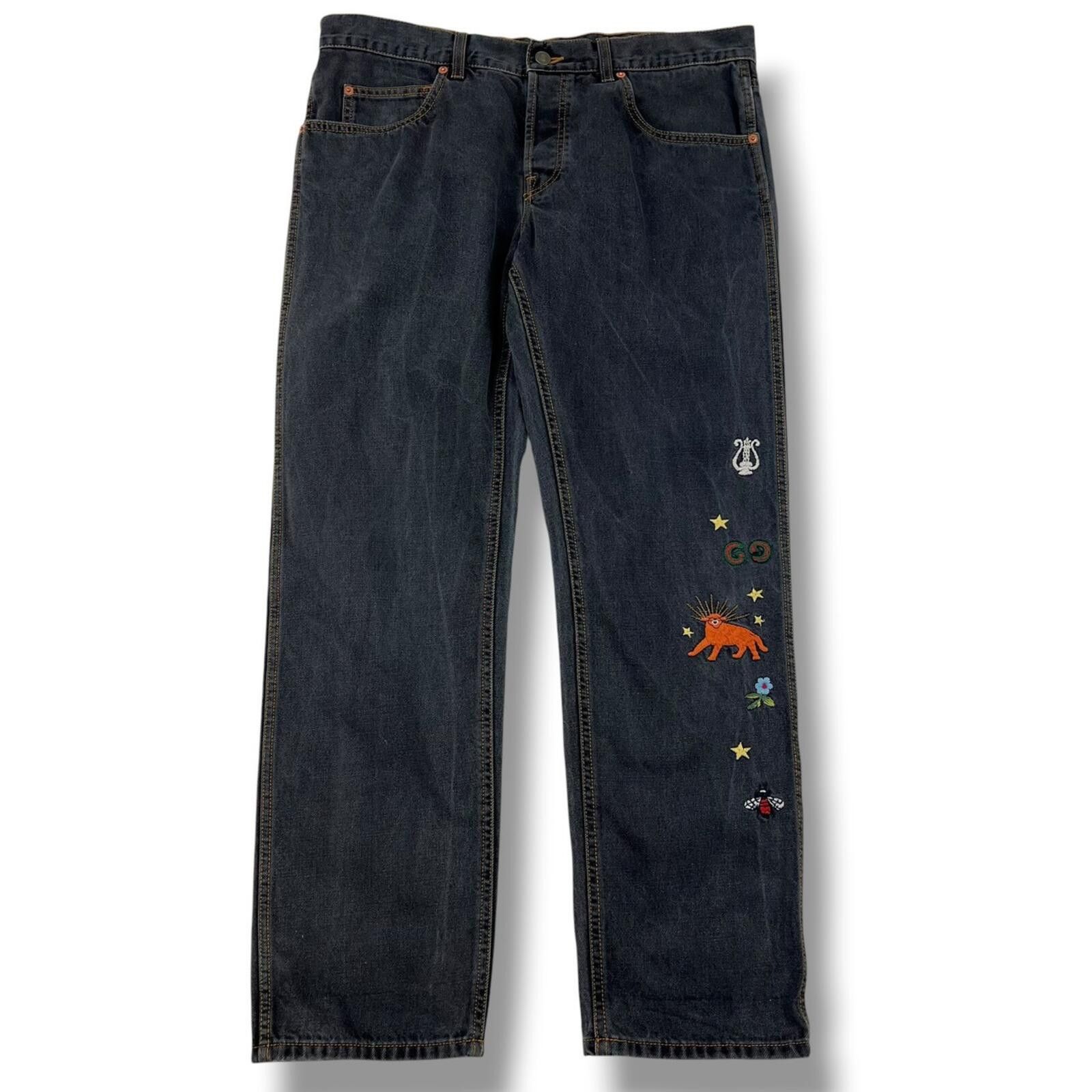 Gucci by Demna Horsebit Jeans in Washed Black/Grey Denim (IT 34