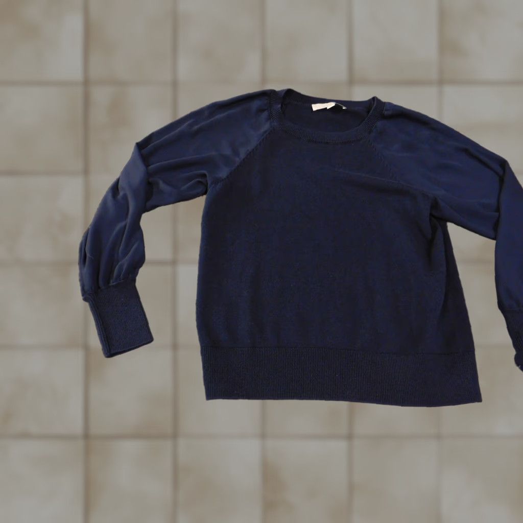 Loft LOFT Sweater Womens Small Navy Blue Mixed Media Pullover Knit Blouse Long Sleeve Size S / US 4 / IT 40 - 1 Thumbnail
