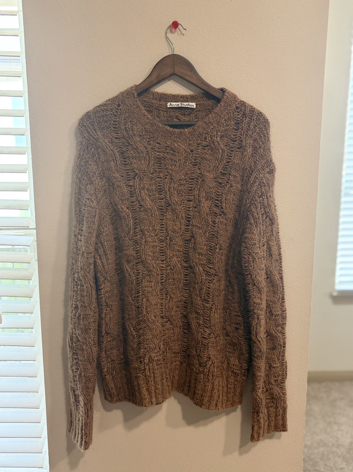 Acne Studios Acne Studios Open Knit Cable Sweater XL Brown Mohair/Wool Size US XL / EU 56 / 4 - 1 Thumbnail
