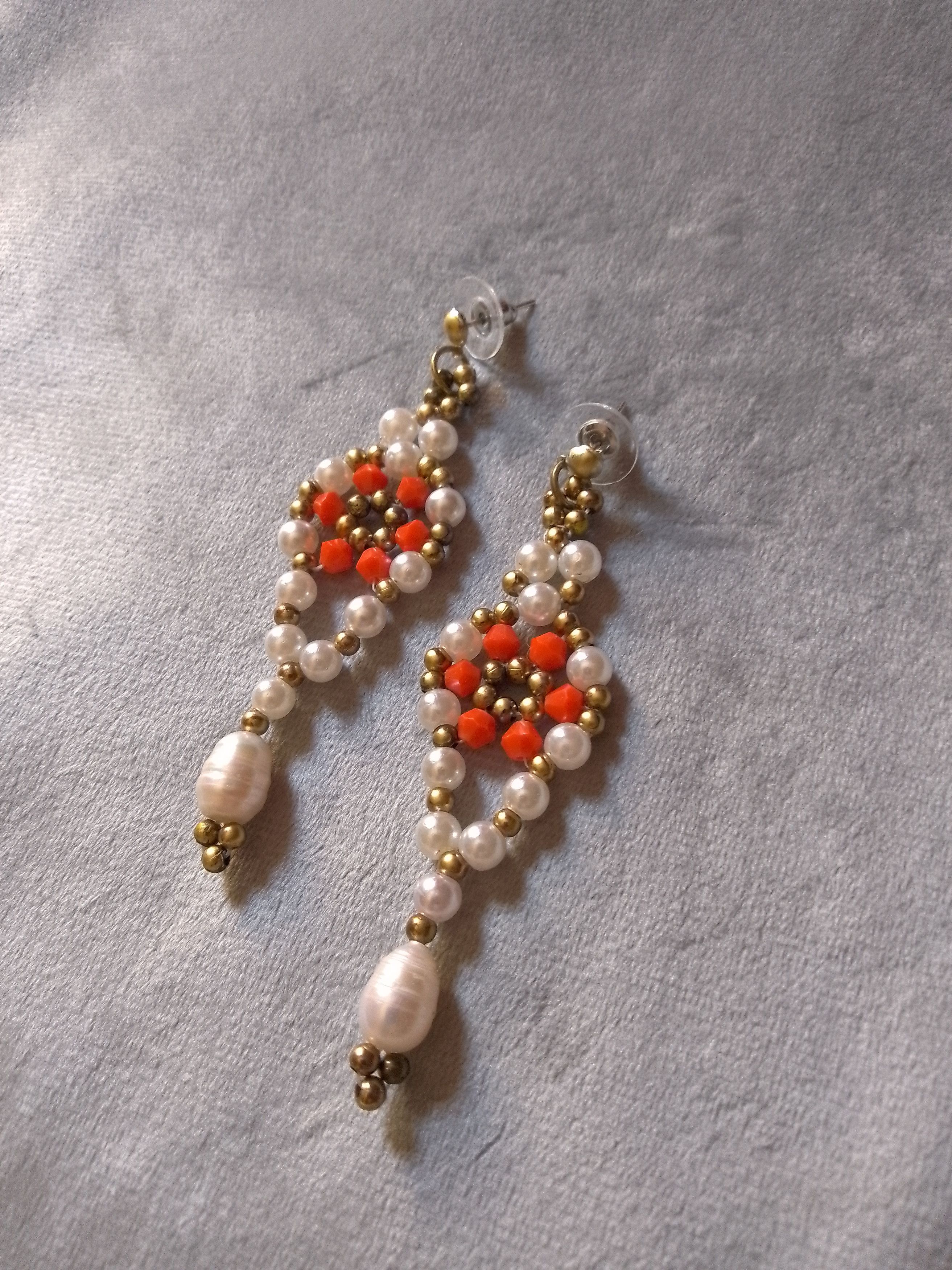 Handmade Dangling earrings with Freshwater pearls Vintage style Size ONE SIZE - 6 Thumbnail