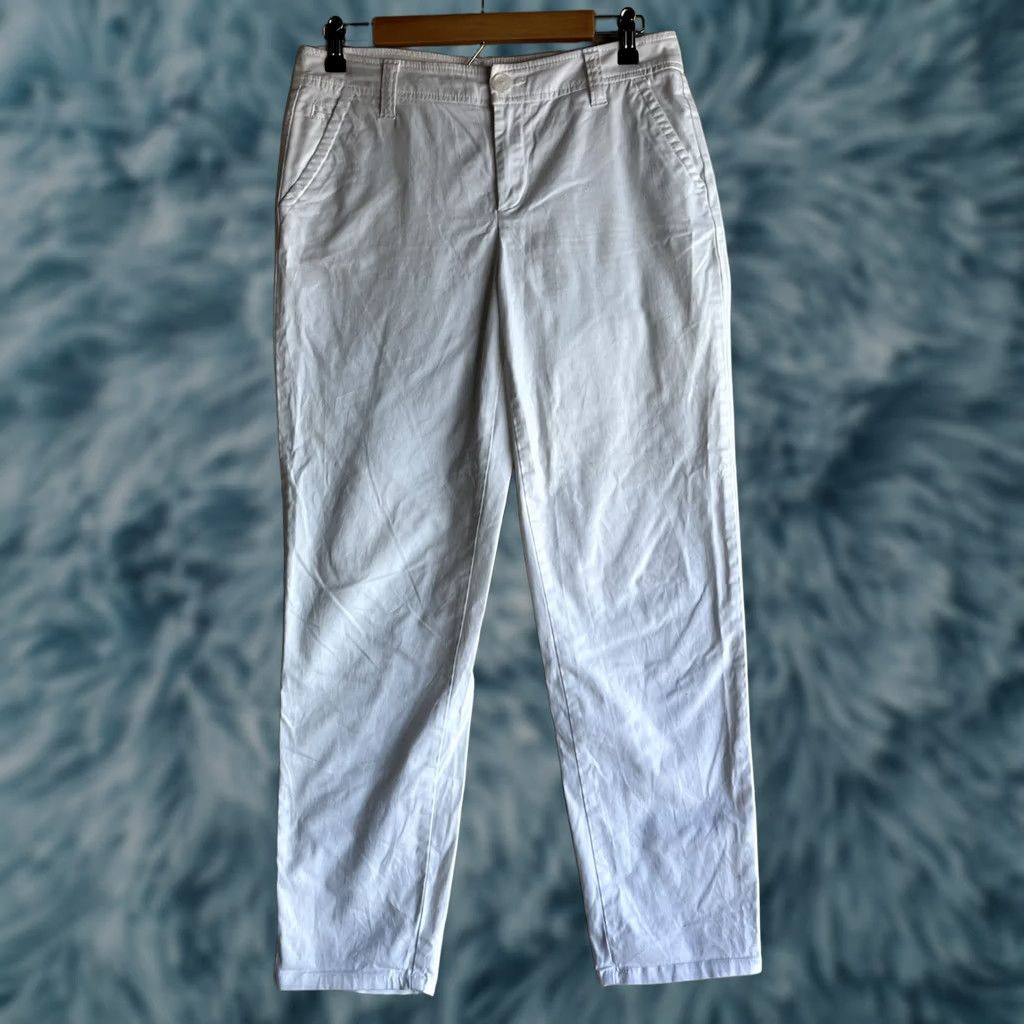 Liz Claiborne Liz Claiborne Pants Women Size 4 White Tapered Stretch Flat Front Regular Pants Khakis Pockets Size 27" / US 4 / IT 40 - 1 Thumbnail