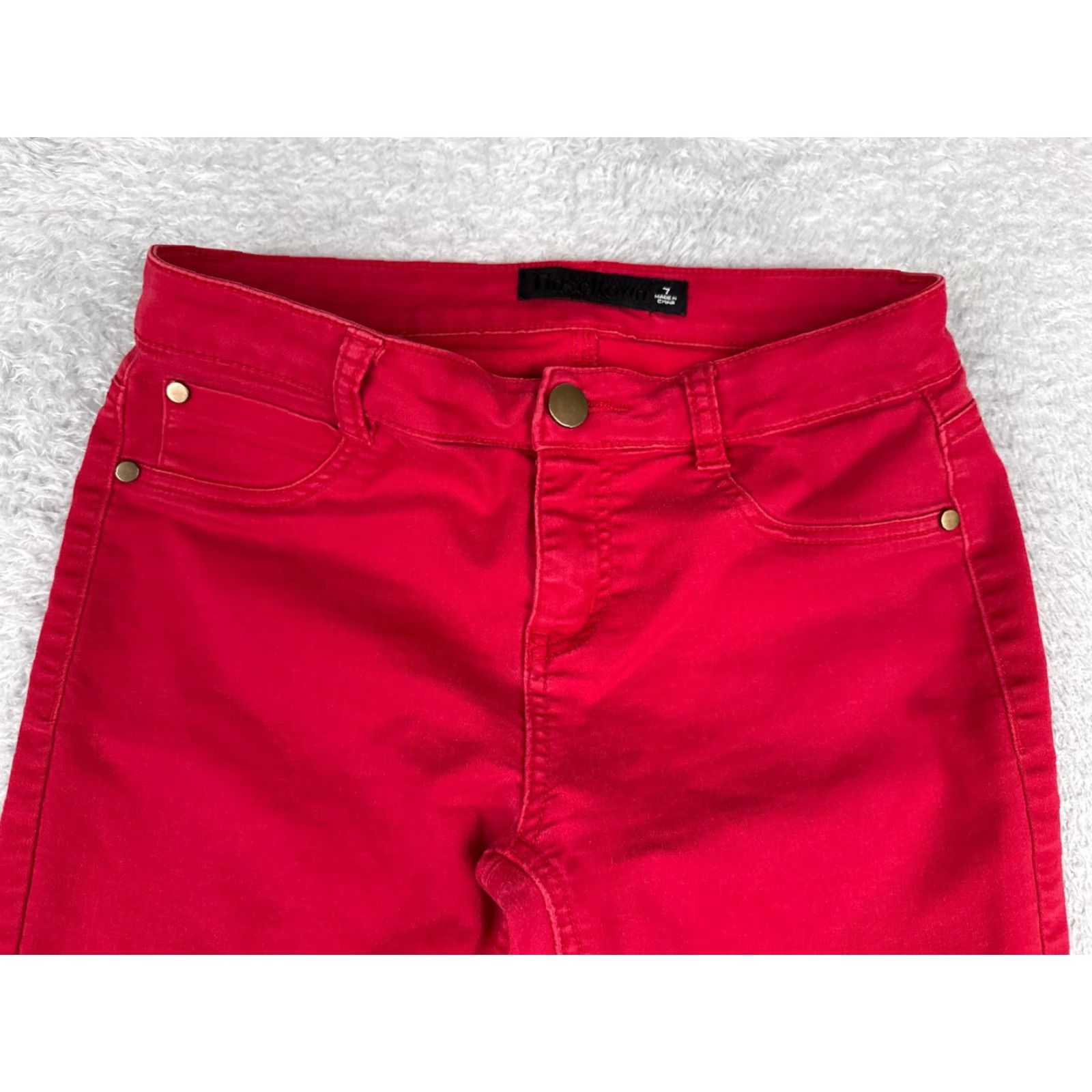 Vintage Tinseltown Juniors 7 Red Denim Jeans Skinny Mid Rise 29x27 Womens Size 28" / US 6 / IT 42 - 4 Thumbnail