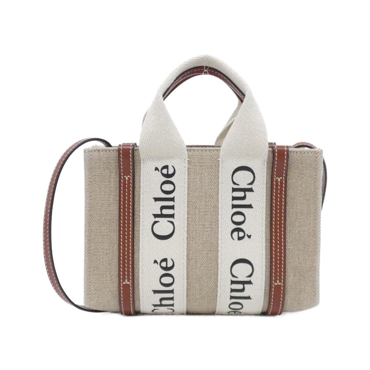 Chloe Chloe Chloe Woody Linen Canvas Calfskin Tote Bag Textile Tote Bag CHC22AP237I26 DUTY FREE for USA Size ONE SIZE - 1 Thumbnail
