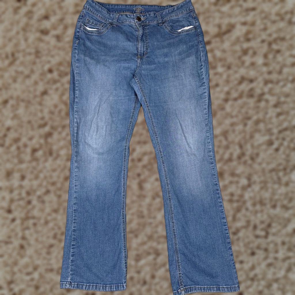 Vintage Riders by Lee Jeans Womens Bootcut Denim 32x31 Medium Blue Mid Rise 5-Pocket Embroidered Studded Modern Stretch Size 24" / US 00 / IT 34 - 1 Thumbnail