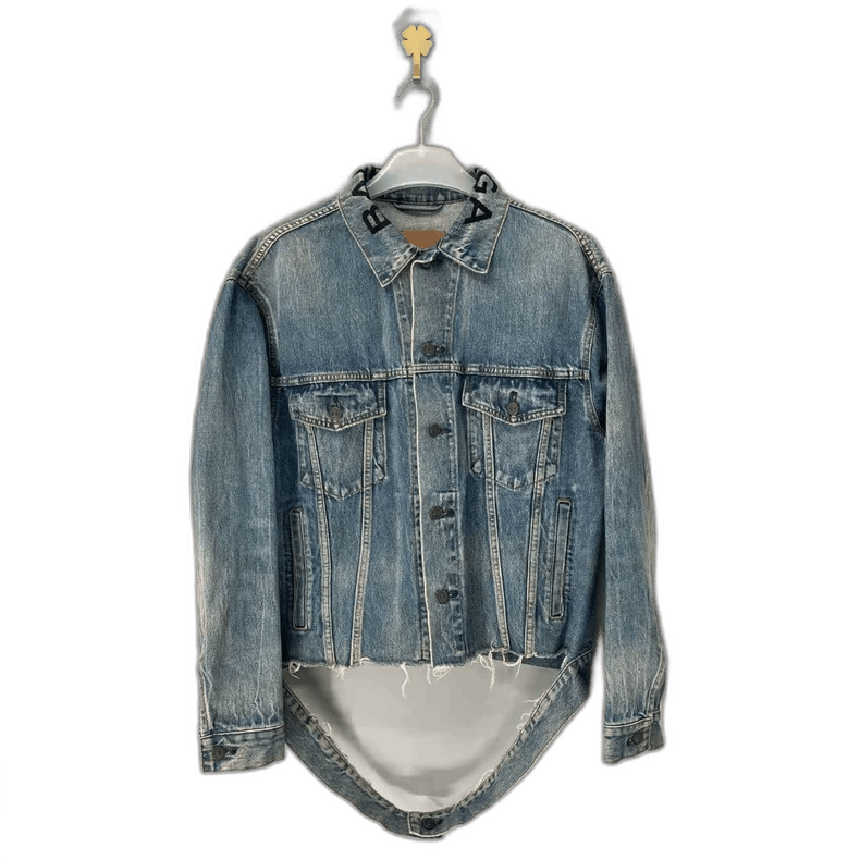 Balenciaga Blue Denim Jacket with Distressed Design-yf