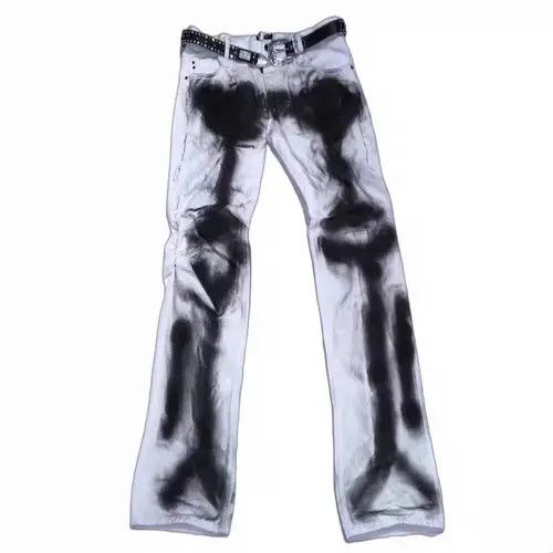 Japanese Brand Retro Skeleton Spray Paint Fried Street Hip-Hop Jeans Size US 34 / EU 50 - 2 Thumbnail
