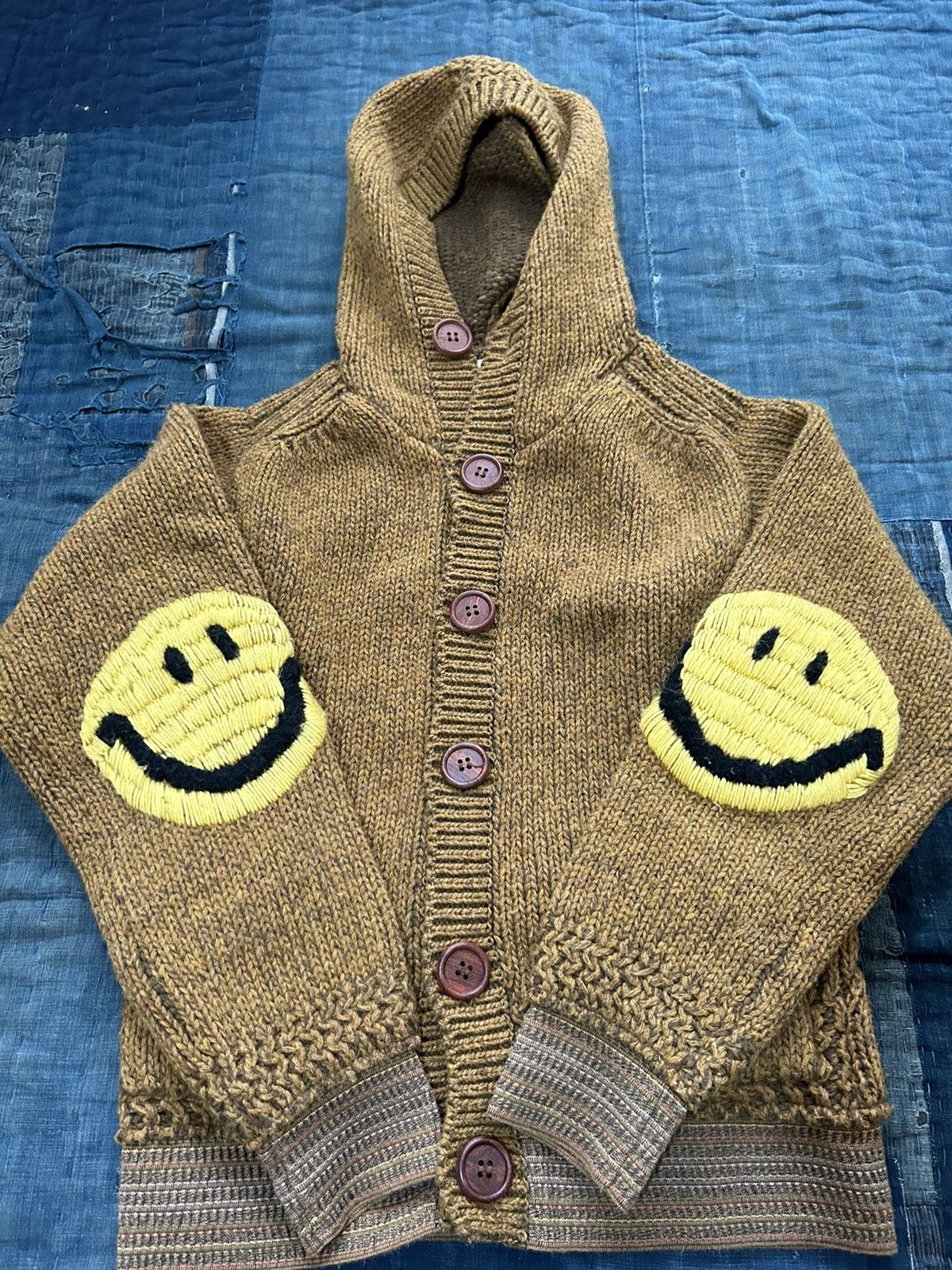Kapital kountry embroidery elbow smiley patch knit hoodie