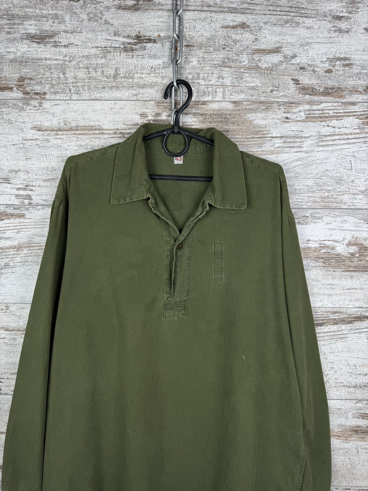 Vintage 1980s Swedish Army Shirt M-55 Green Military Pullover rare Size US M / EU 48-50 / 2 - 2 Thumbnail