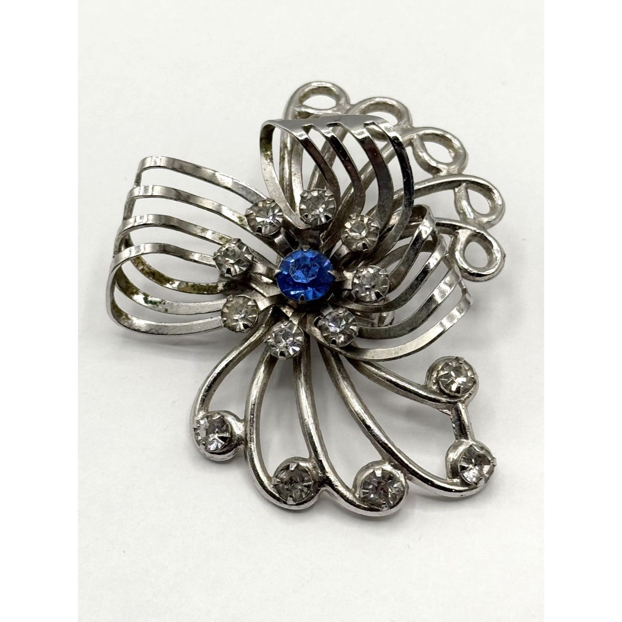 Vintage Vintage blue rhinestone flower brooch pin pendant Size ONE SIZE - 1 Thumbnail