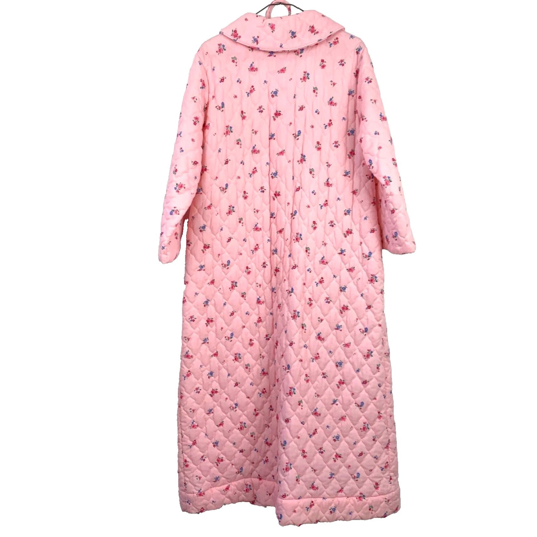 Alife VINTAGE Leisure Life Floral Pink Quilted Long Snap Up Bath House Robe Large Size ONE SIZE - 4 Thumbnail