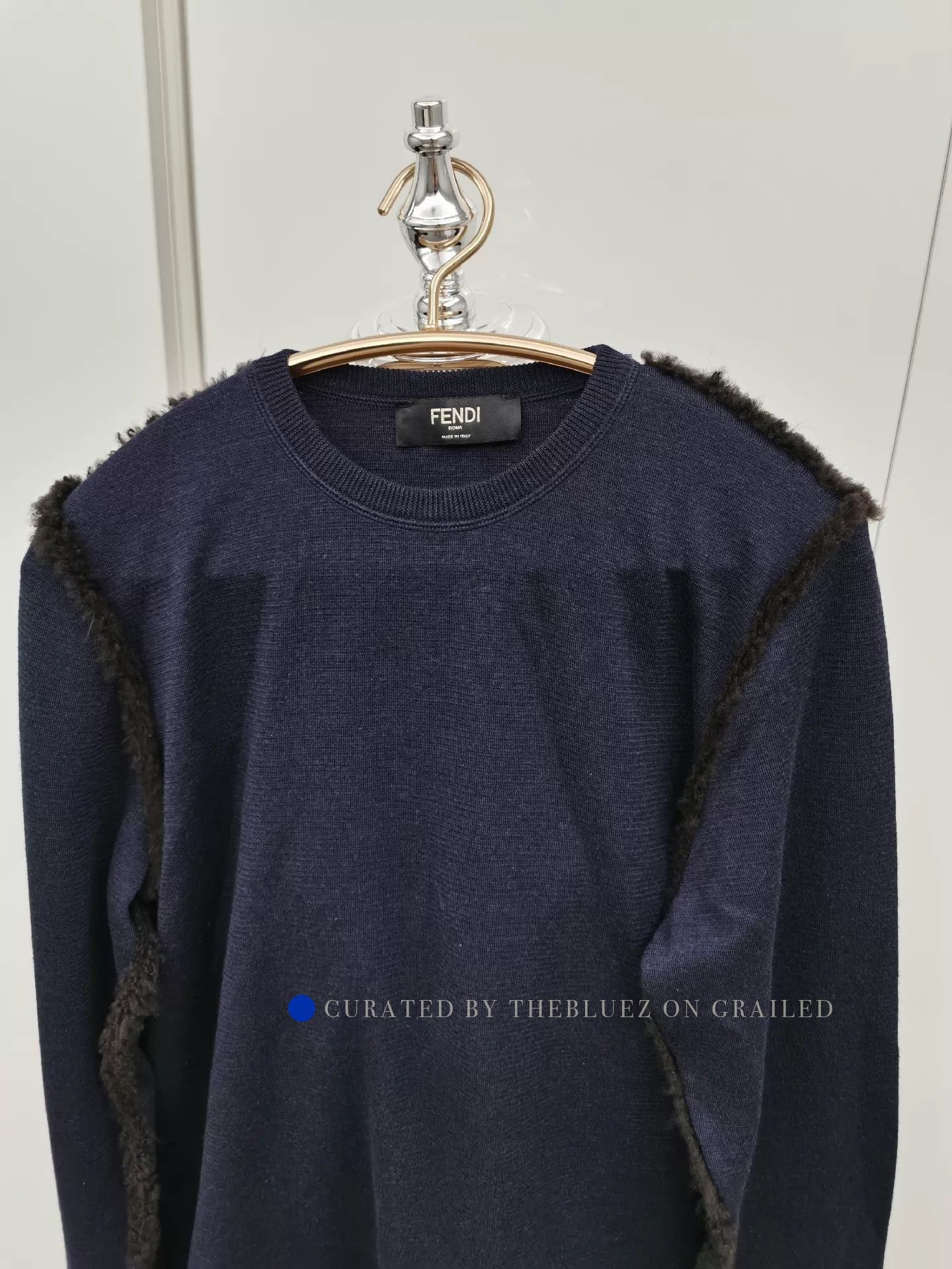 Fendi Elegant Navy Blue Wool-Cashmere Blend Sweater Size US M / EU 48-50 / 2 - 1 Thumbnail