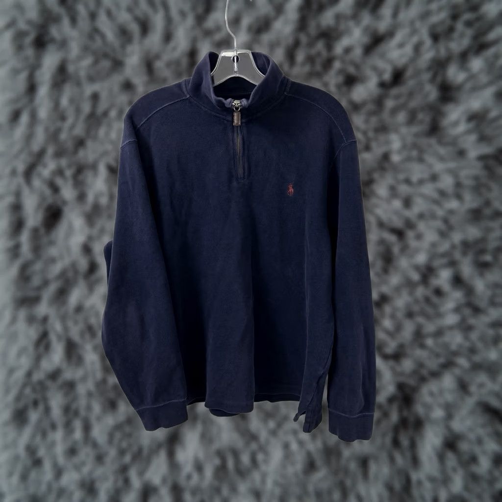 Polo Ralph Lauren VINTAGE Polo Ralph Lauren 1/4 Zip Mens L Navy Blue Pullover Cotton Ribbed Sweater Size US L / EU 52-54 / 3 - 1 Thumbnail