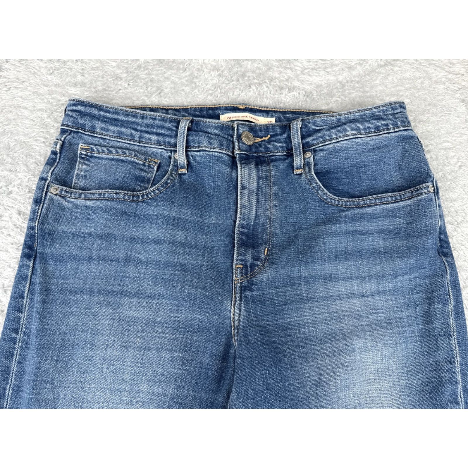 Levi's Levi's 721 High Rise Skinny Jeans Womens 30 Blue Distressed Denim Size 30" / US 8 / IT 44 - 4 Thumbnail