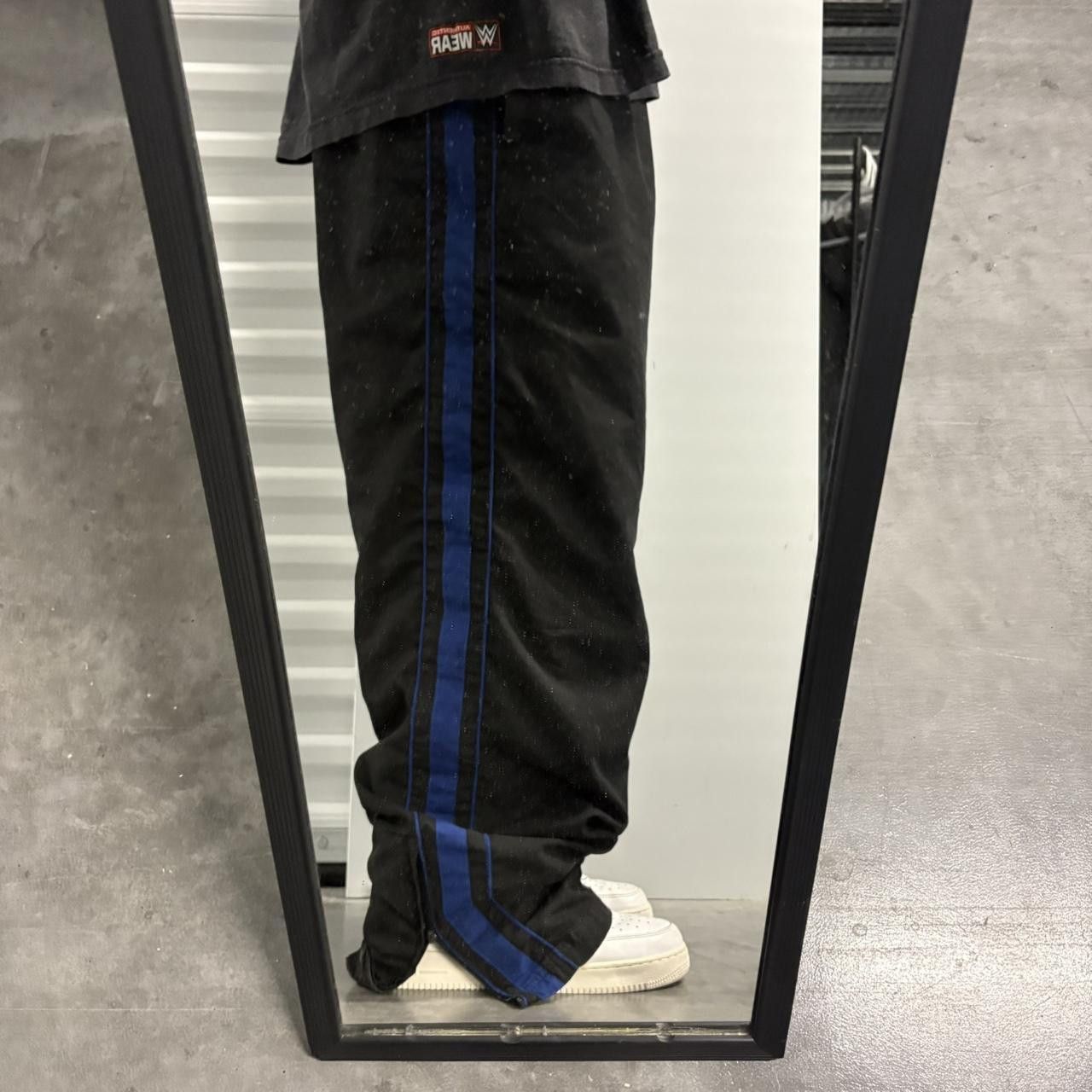 Vintage Crazy Vintage Y2K/2000s Super Baggy Striped Black and Blue Essential Track Pants! Size US 34 / EU 50 - 1 Thumbnail
