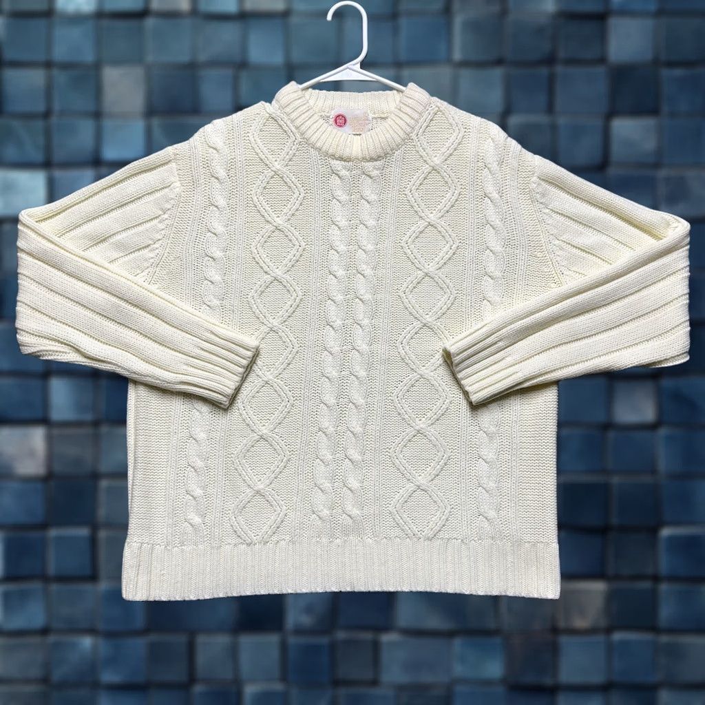 Sears VINTAGE Sears Kings Road Sweater Mens Large Ivory Cable Knit Pullover Crew Neck Knitting Knit Solid Wool? Size US L / EU 52-54 / 3 - 1 Thumbnail