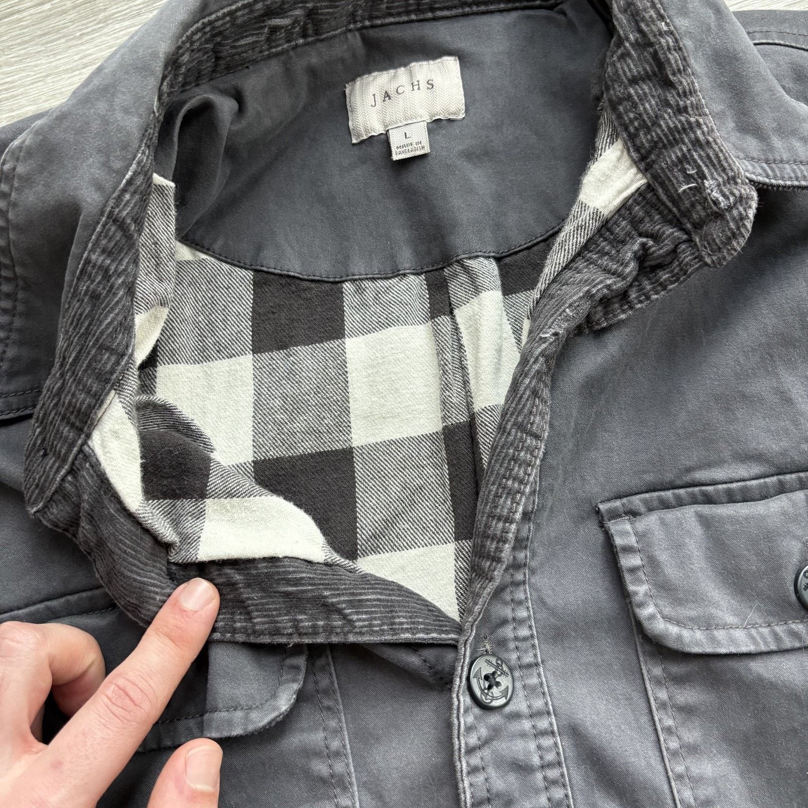 JACHS NY JACHS Men's L Gray Flannel Lined Shirt Jacket Elbow Patches Size US L / EU 52-54 / 3 - 4 Thumbnail