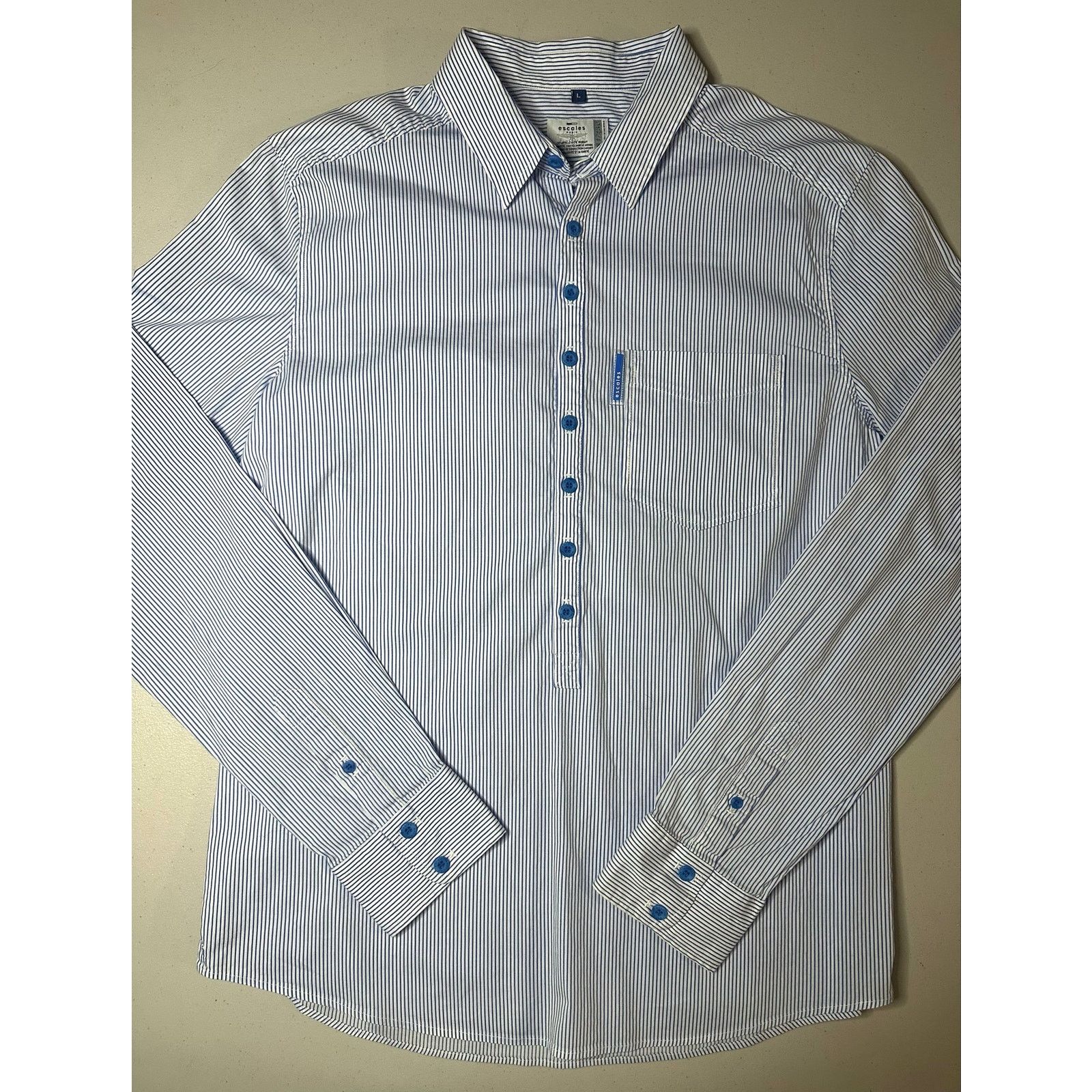 & Other Stories Escales Paris Men's L Blue Stripe Long Sleeve Shirt Nautical Size US L / EU 52-54 / 3 - 1 Thumbnail