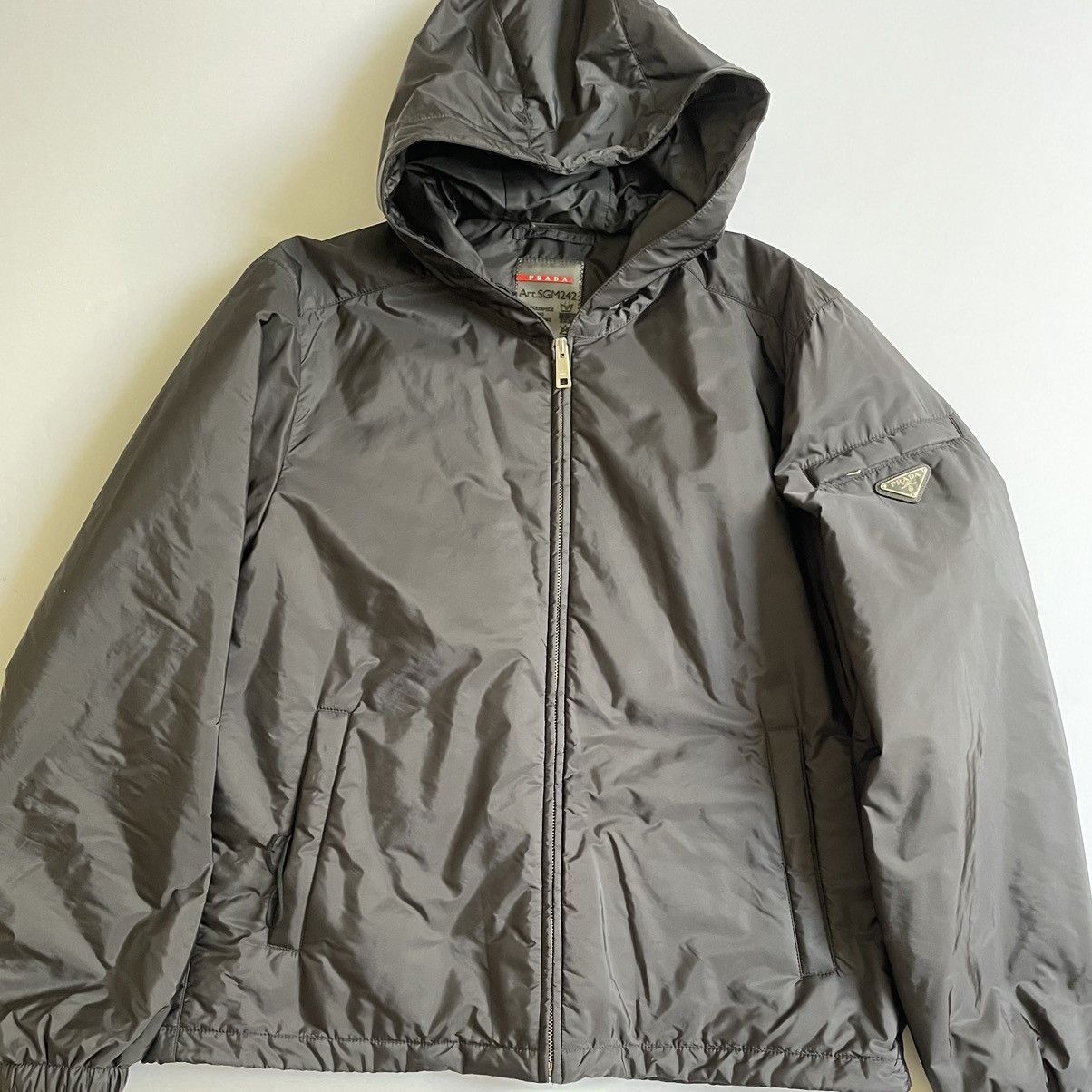 Boxy Prada Logo Nylon Puffer Windbreaker Hood Jacket XL-XXL