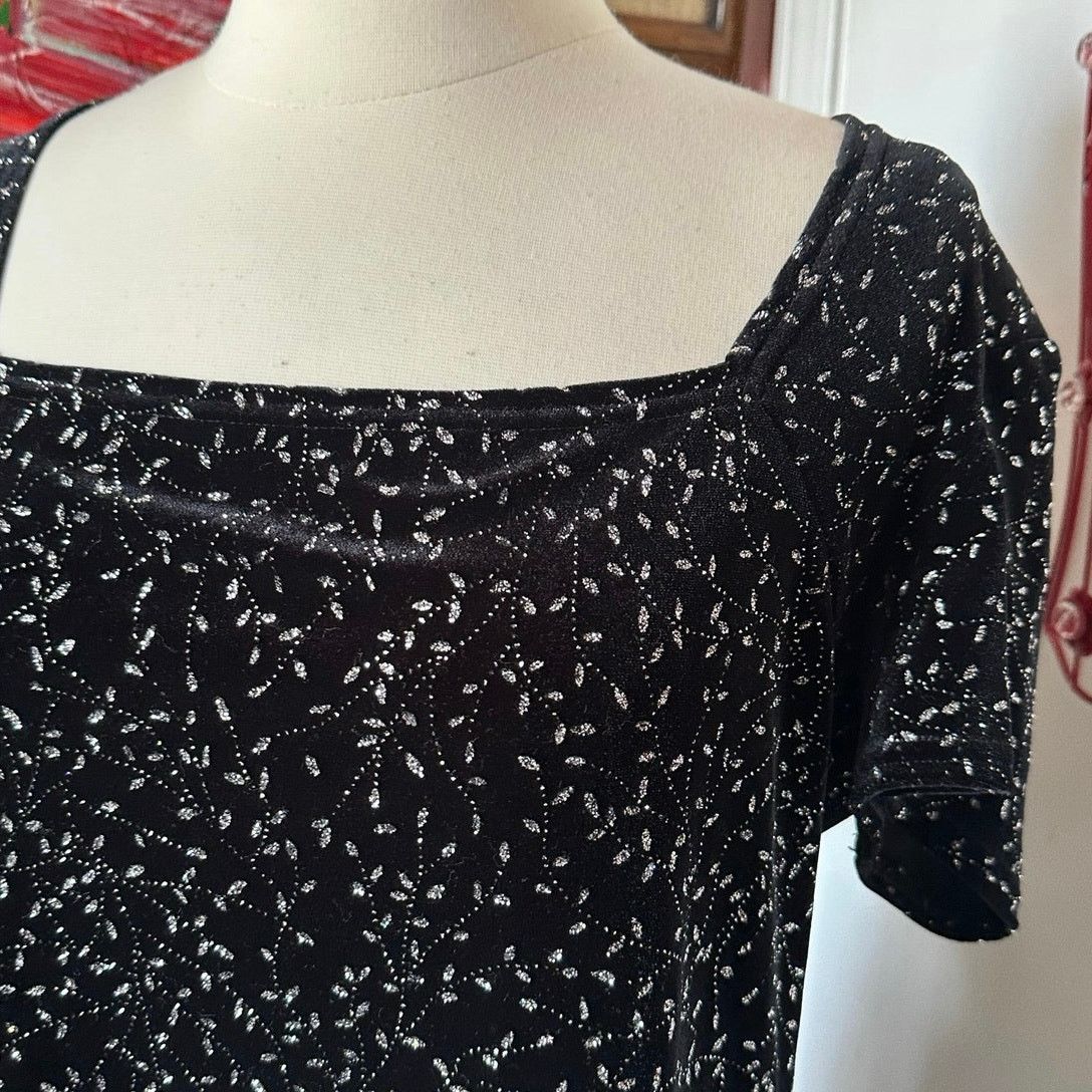 Other ronnie nicole black velvet silver floral short sleeve top Size M / US 6-8 / IT 42-44 - 2 Thumbnail