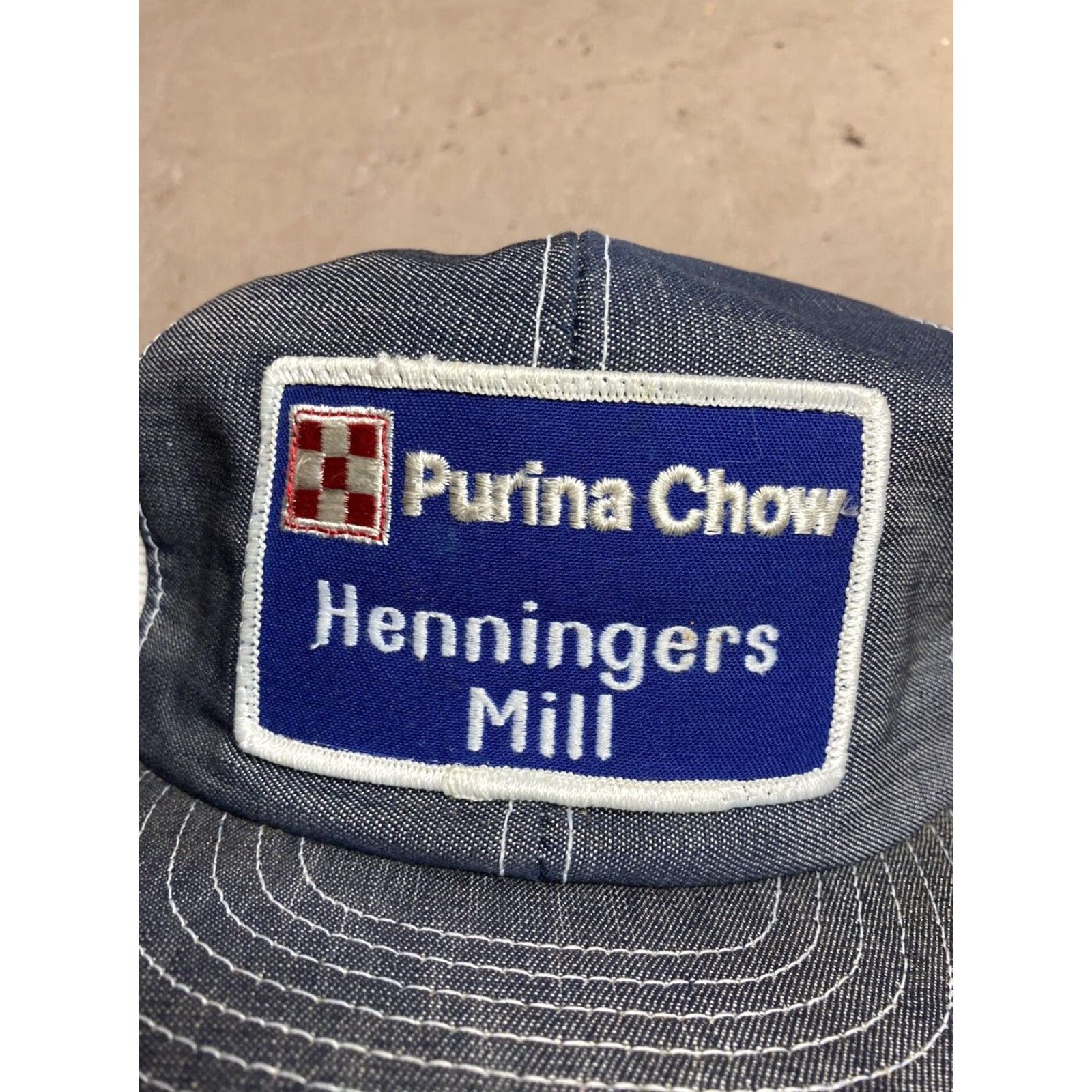 Vintage VINTAGE Louisville mfg Trucker Hat Cap Denim Patch Purina Chow Mill Made in USA Mens Adjustable Blue USA Denim Patch Trucker Hat Mens Size ONE SIZE - 2 Thumbnail
