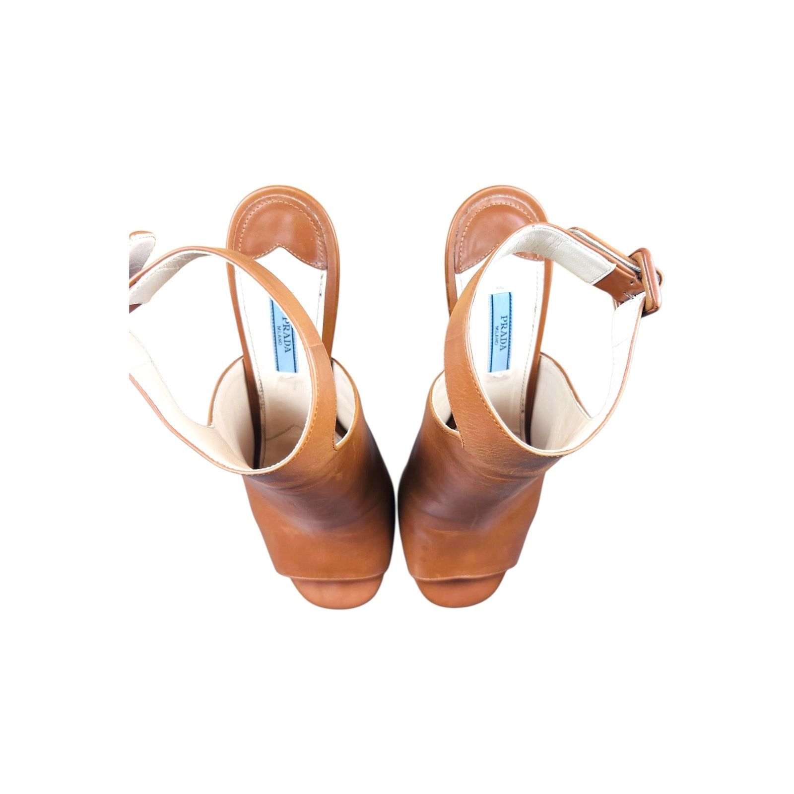 Prada Prada Brown Leather Metallic Block Heel Ankle Sandals 40 Size US 10 / IT 40 - 2 Thumbnail