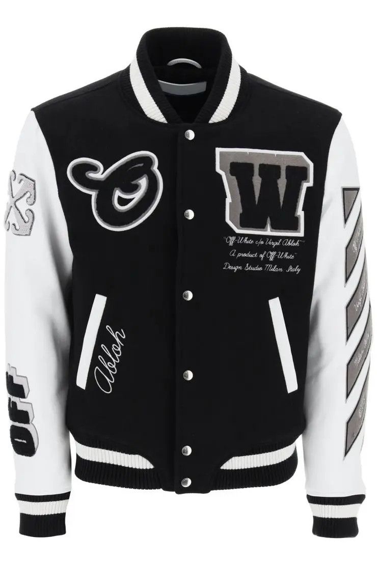 image of Off White O1S22I1N0324 Bomber Jacket In White/black, Men's (Size Medium)
