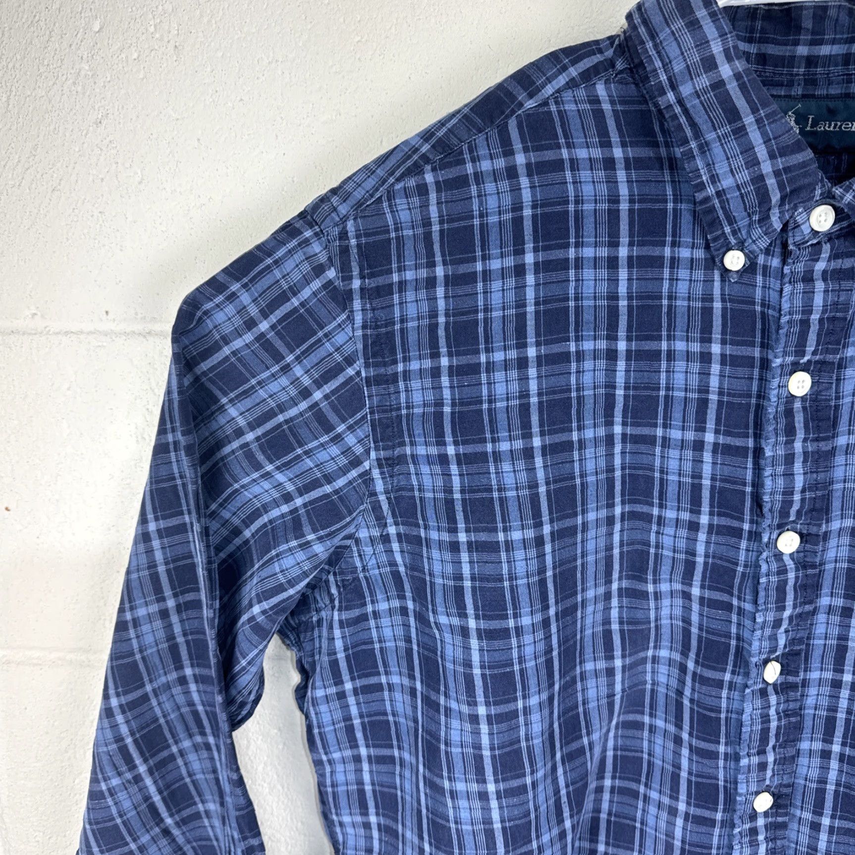 Ralph Lauren VINTAGE Ralph Lauren Shirt Men XL Plaid Button-Up Navy Silk Linen Custom Fit XL Blue 90s Preppy Designer Classic Casual Business Travel Button-Down Size US XL / EU 56 / 4 - 5 Thumbnail