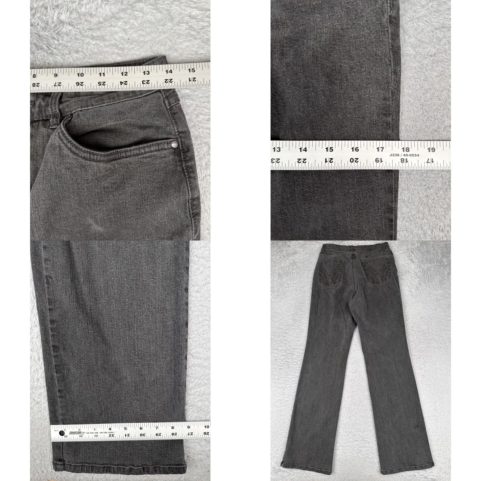 Vintage FDJ French Dressing Jeans Womens 12 Gray Charcoal High Rise Flare 28x32 Stretch Denim 5-Pocket Rhinestone Vintage No Size 34" / US 12 / IT 48 - 9 Thumbnail