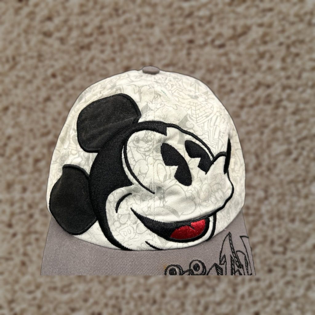 Disney VINTAGE Disney Walt Disney World Mickey Mouse Hat Cap Strap Back Adult White Cotton Graffiti Baseball Cap Unisex Size ONE SIZE - 1 Thumbnail