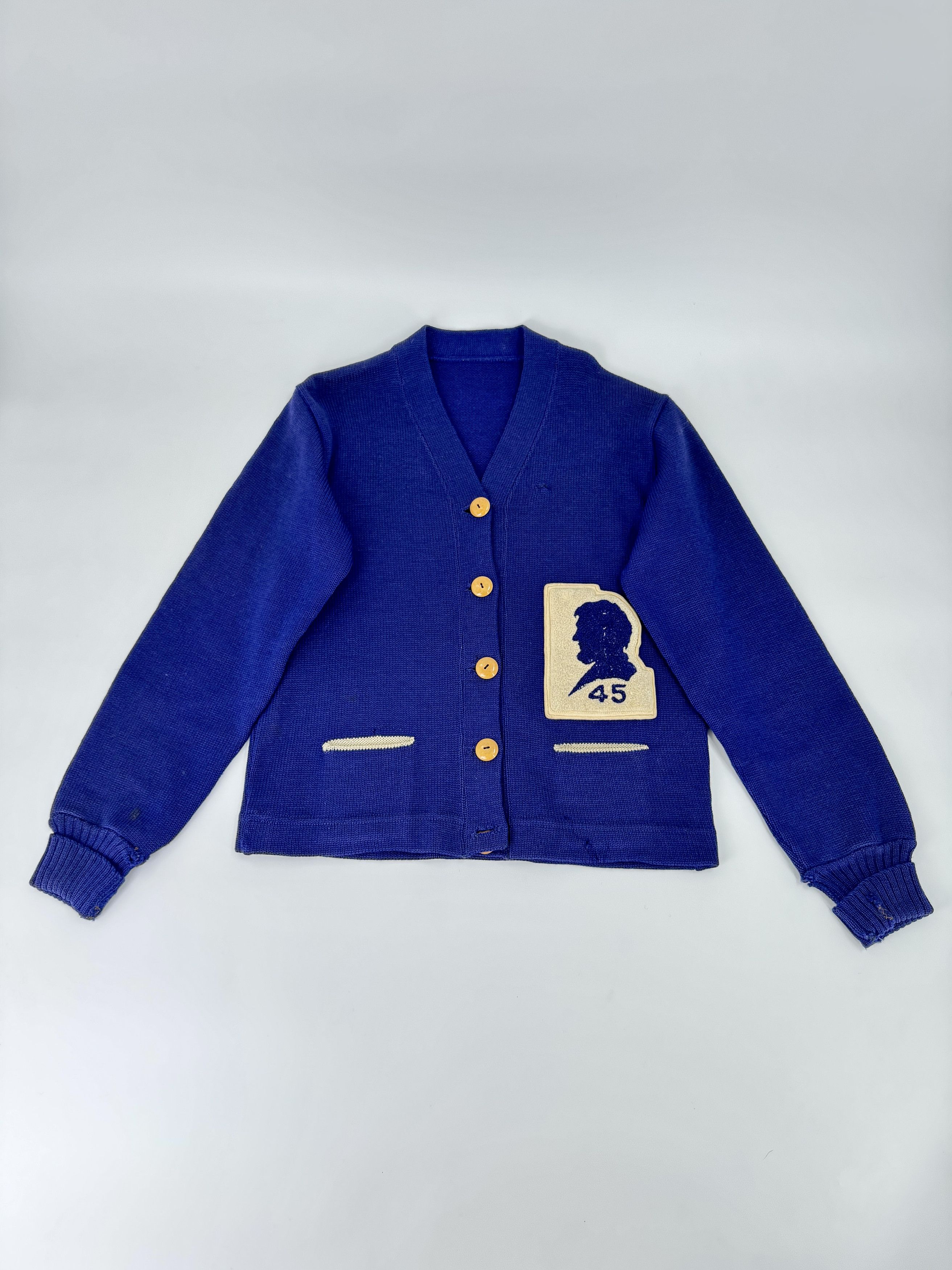 Vintage Vintage 1940s Navy Blue Wool Cardigan Sweater 40s USA Ivy Size M / US 6-8 / IT 42-44 - 1 Thumbnail