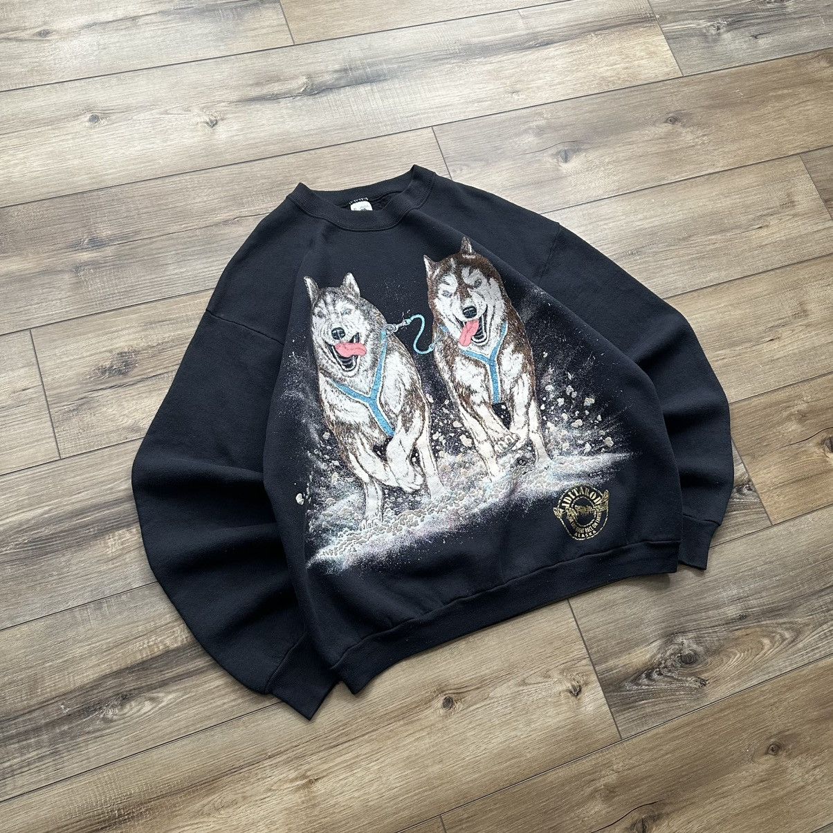 Fruit Of The Loom Vintage 1993 Iditarod Dog Sled Race Puff Print Crewneck Size US XL / EU 56 / 4 - 2 Thumbnail