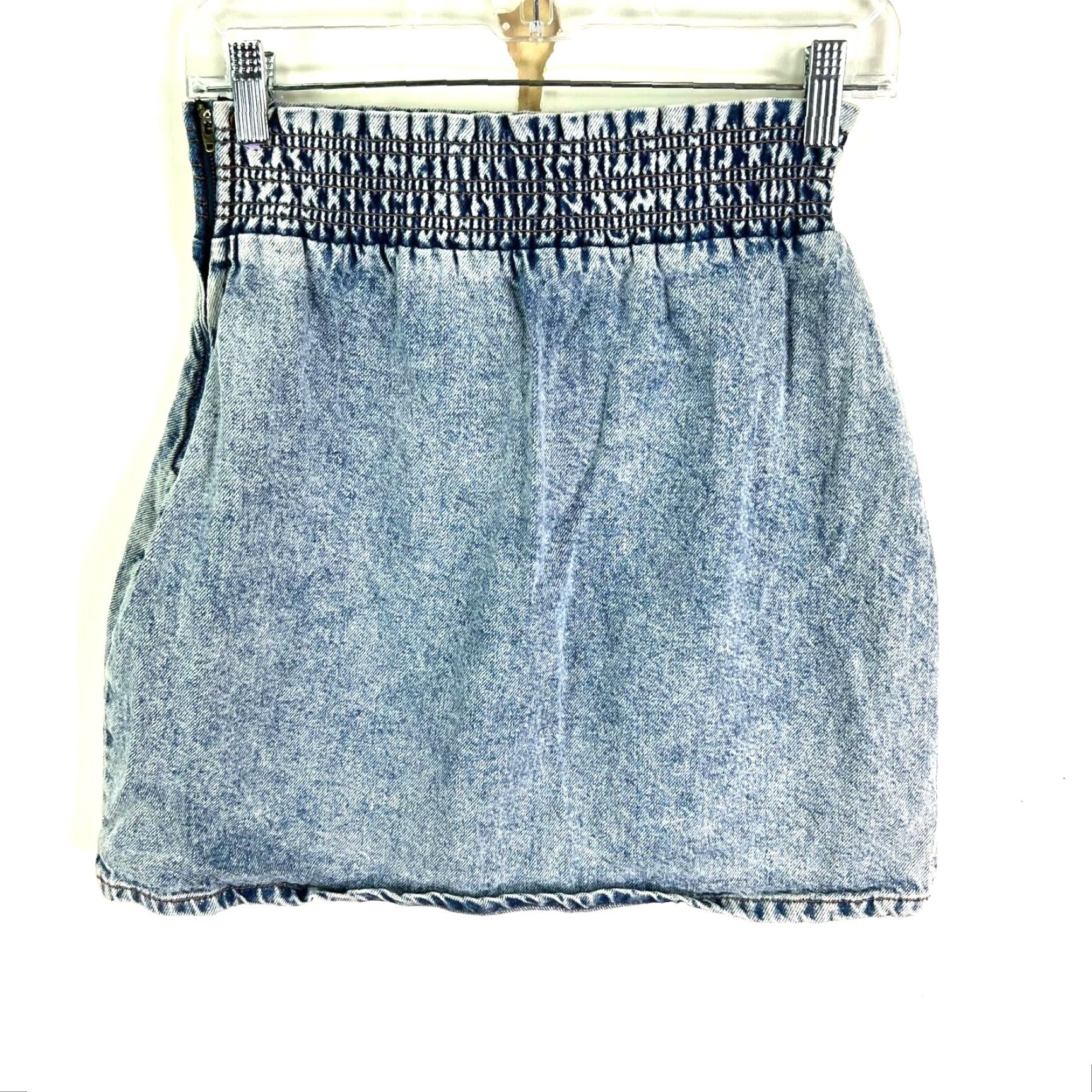 Bdg BDG Denim Skirt Womens M 28X18 Blue Mini Short Stretch Waist 90s Bohemian Barbi Logo Pattern Solid Cotton Denim Vintage No Size 32" / US 10 / IT 46 - 5 Thumbnail