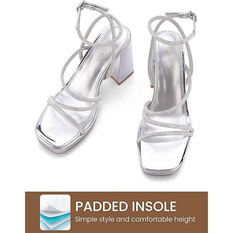 Other Shoe'N Tale Women's 8 Silver Mirror Platform Heel Sandals Size US 8 / IT 38 - 3 Thumbnail