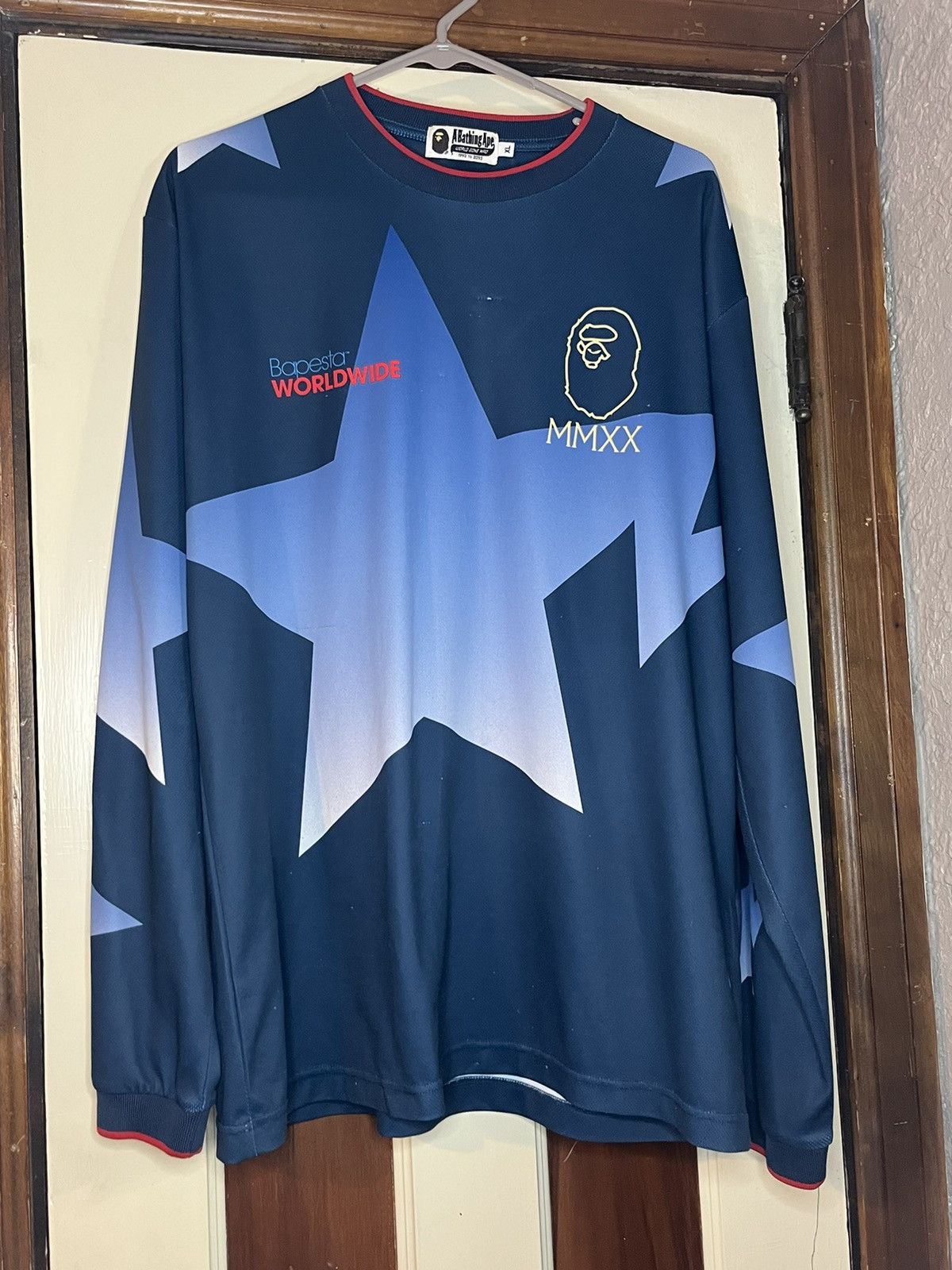 image of Bapesta Worldwide L/s Tee in Navy, Men's (Size XL)