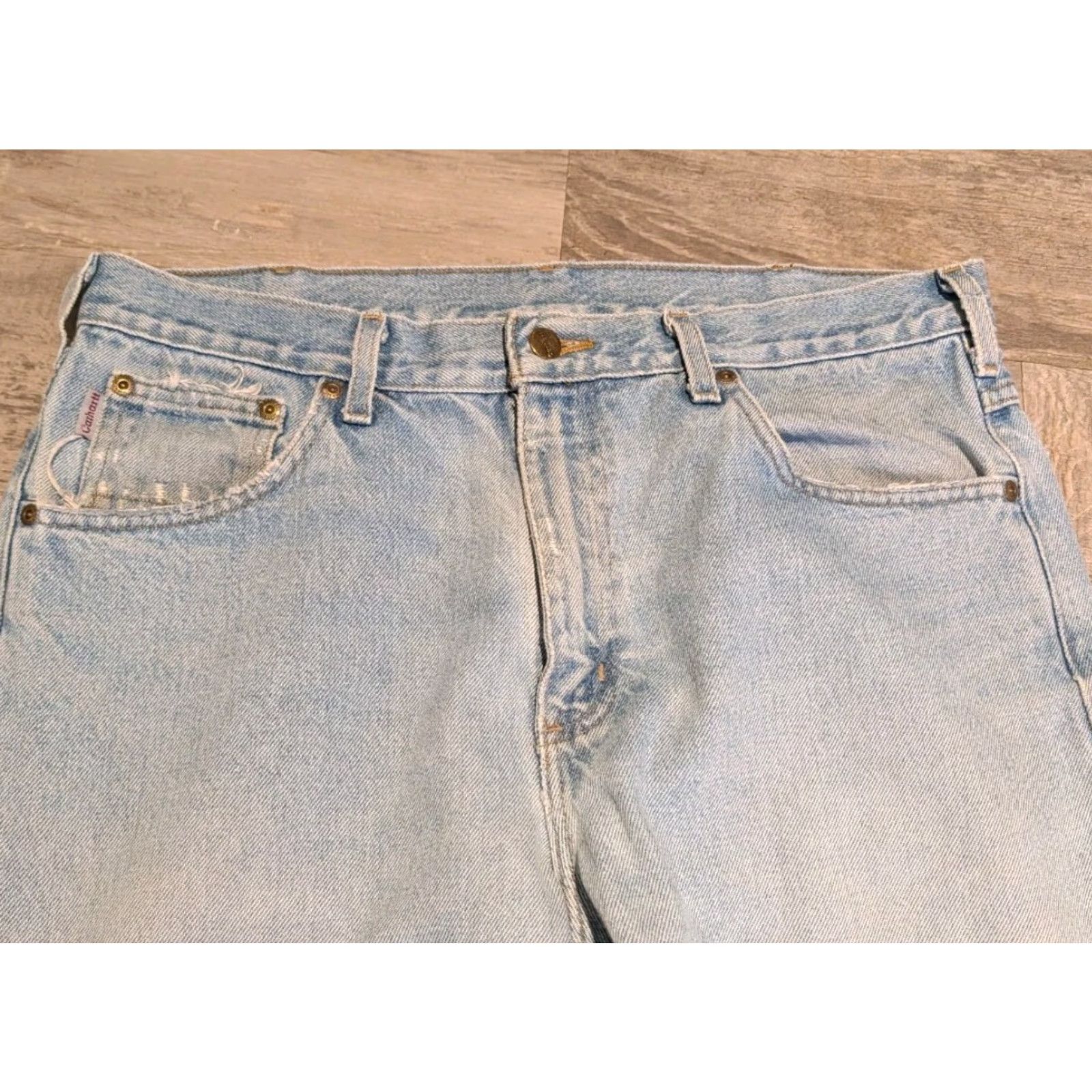 Carhartt Carhartt Jeans Mens 36x32 31" Actual Light Wash Denim 5-Pocket Logo Workwear Regular Fit Blue (B180 STW) Size US 36 / EU 52 - 7 Thumbnail