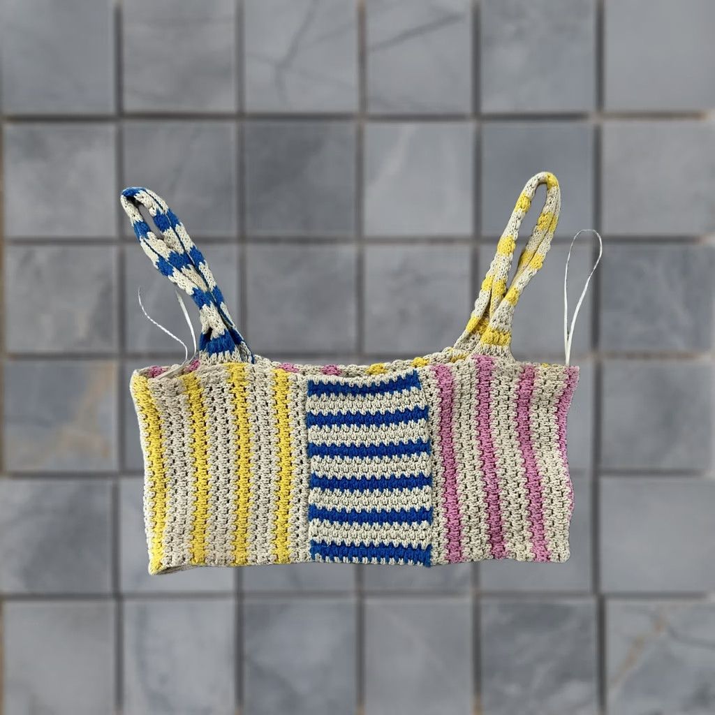 Zara Zara Crochet Knit Crop Tank Top Womens S Multicolor Festival Boho 1649/120 Tank Cropped Striped Sleeveless Square Neck Size S / US 4 / IT 40 - 1 Thumbnail