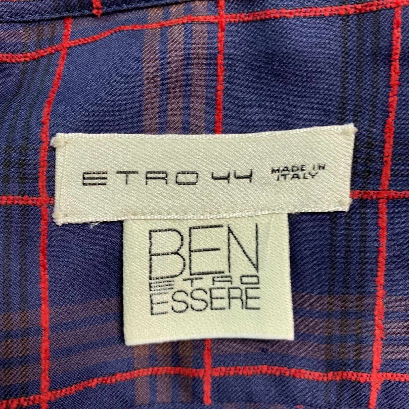 Etro XL Navy Red Plaid Lyocel Cotton Button Up Long Sleeve Shirt Size US XL / EU 56 / 4 - 5 Thumbnail