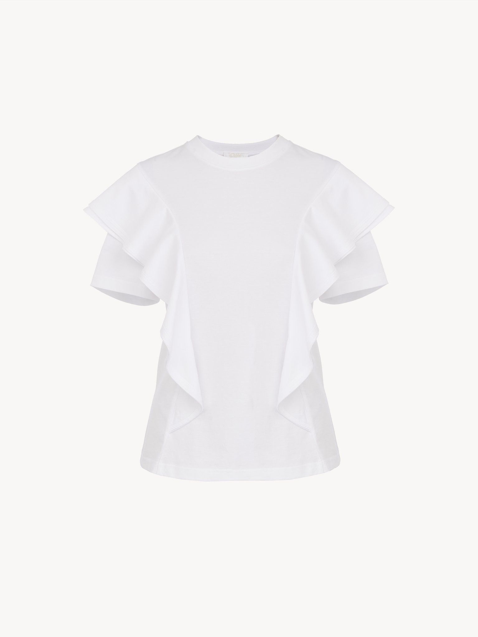 Chloe o1loc1c10425 Ruffled T-Shirt Top in White Size L / US 10 / IT 46 - 4 Thumbnail