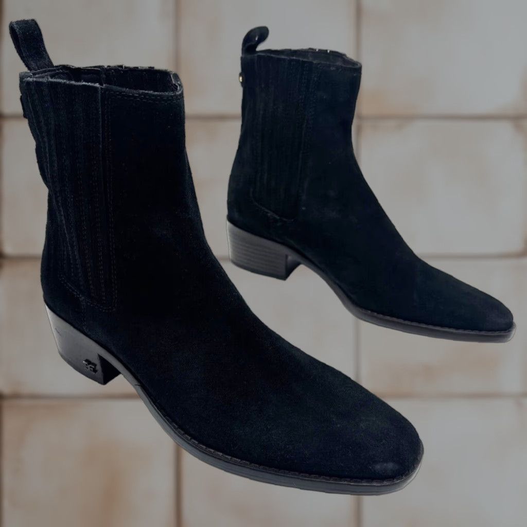 Sam Edelman VINTAGE Sam Edelman Bronson Ankle Boots Chelsea Black Suede Block Heel Size 8 Women’s Bootie Shoes Womens Size US 8 / IT 38 - 1 Thumbnail