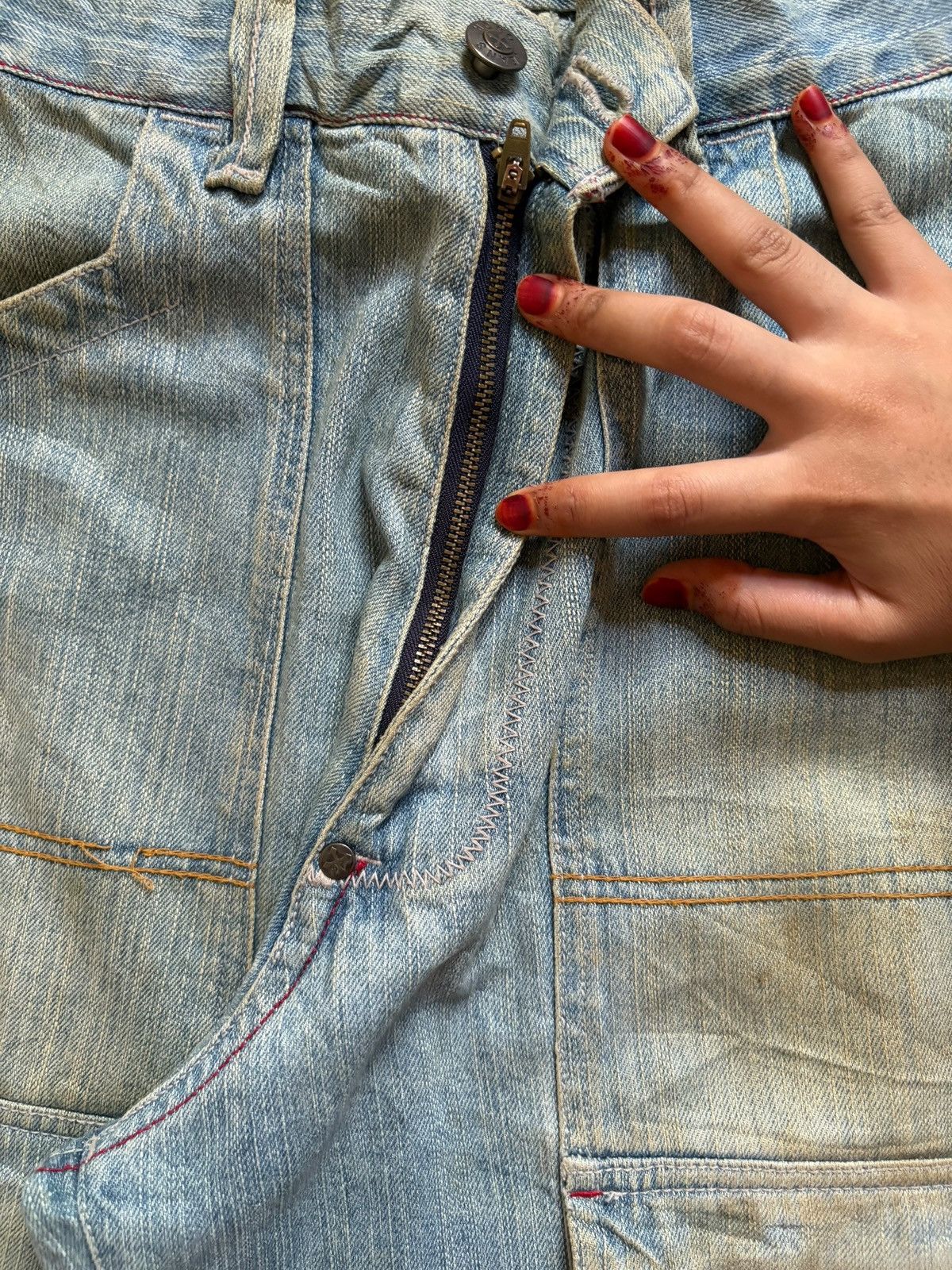 Hobo × JNCO × Japanese Brand Vintage Hobo Mud Wash Cargo Carpenter Loose Baggy Jeans Size US 29 - 3 Thumbnail